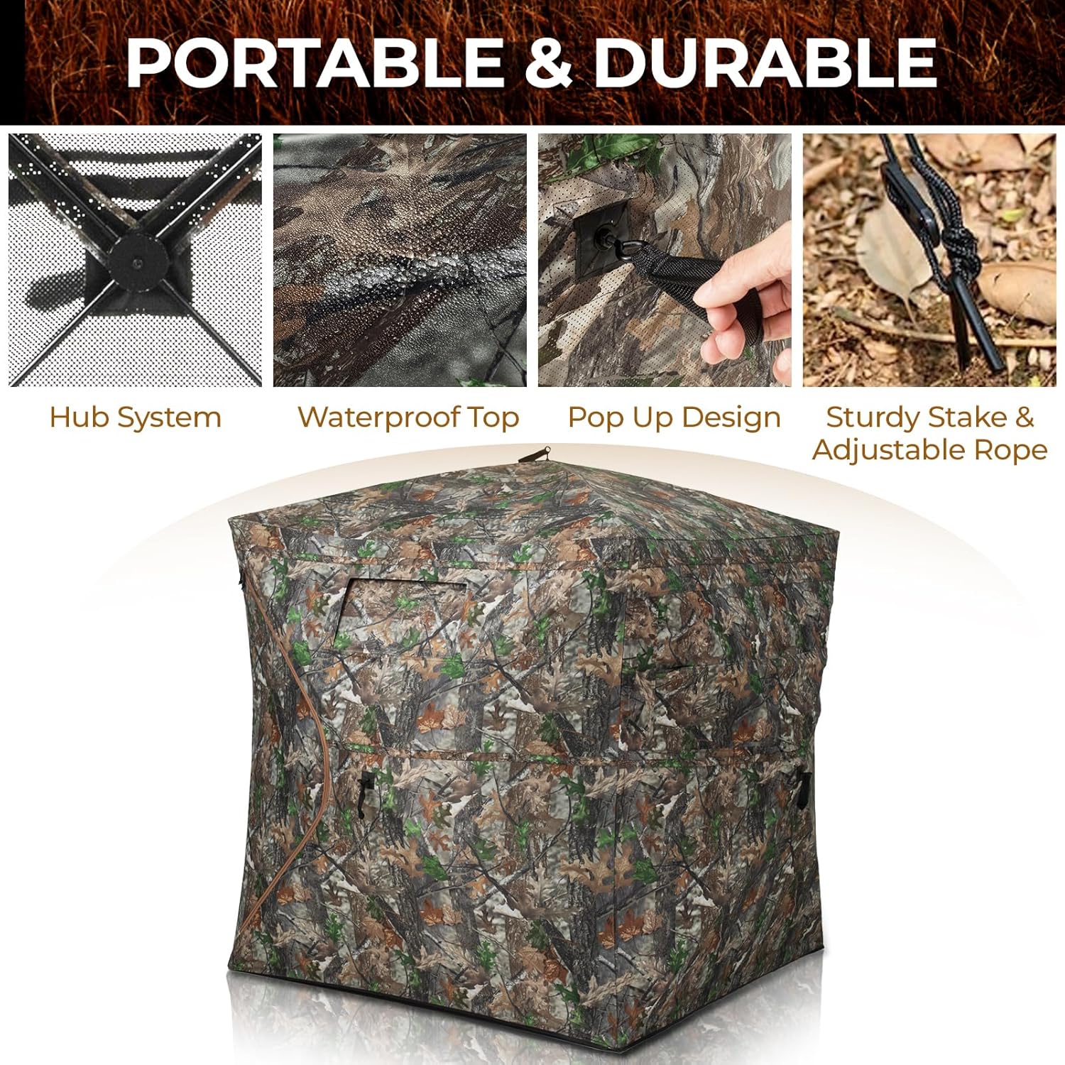 HUNTSEN Hunting Blind 270 Degree See Through Ground Blind - 2-3 & 3-4 Person Pop Up Deer Blind for Hunting with Carrying Bag - 300D Reinforced Portable Durable Blind for Turkey and Deer - Image 4