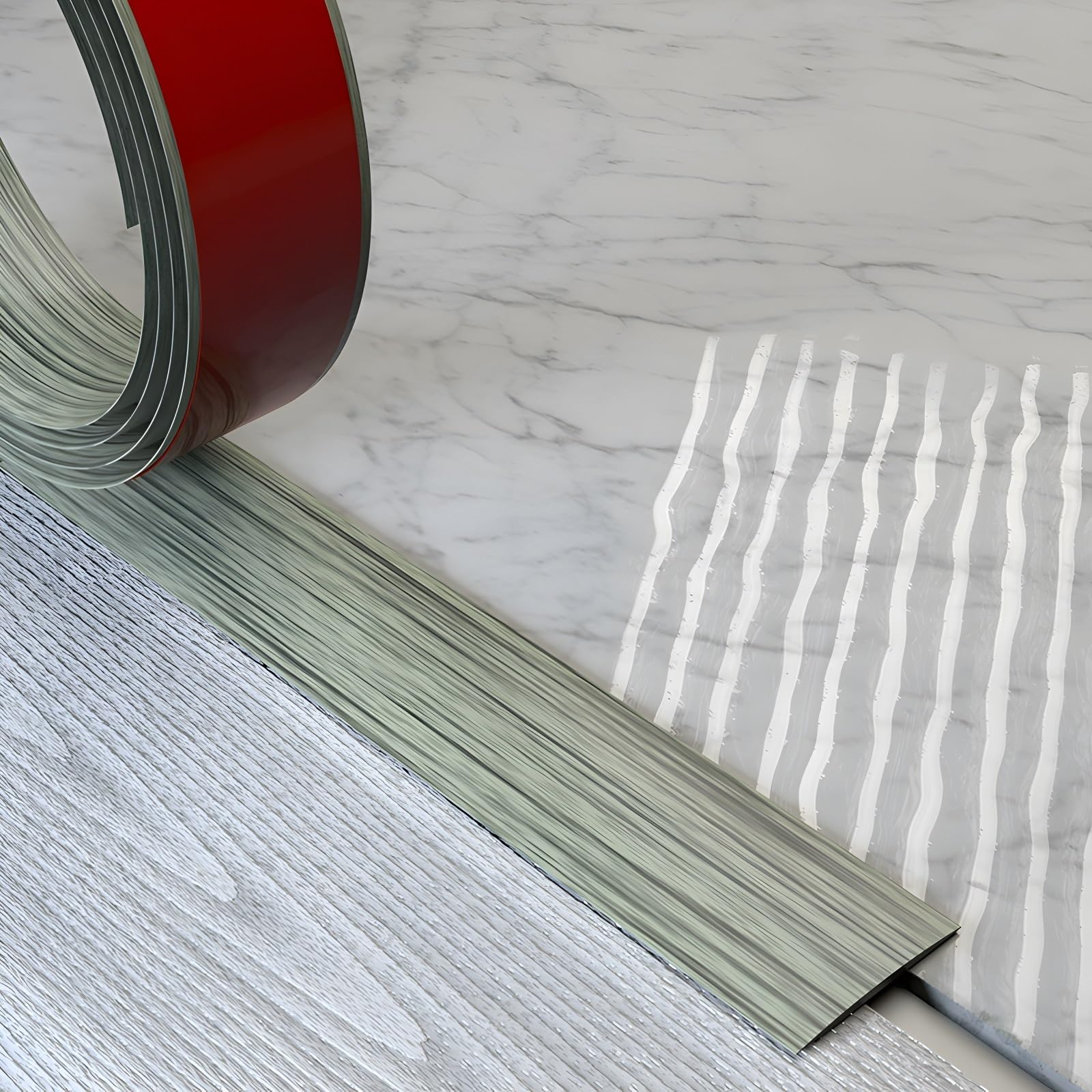 Psmpengamz Green 1-15M Pvc Floor Divider Self Adhesive Transition Strip, Viny Flooring Edge Strips For Joining Floor Gaps, Doorway Threshold Strip(,5Cmx15m)