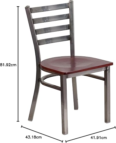 Miniatura 45 de Flash Furniture Hercules Series Silla de restaurante de metal con respaldo de escalera transparente - Asiento de vinilo negro Asiento de vinilo