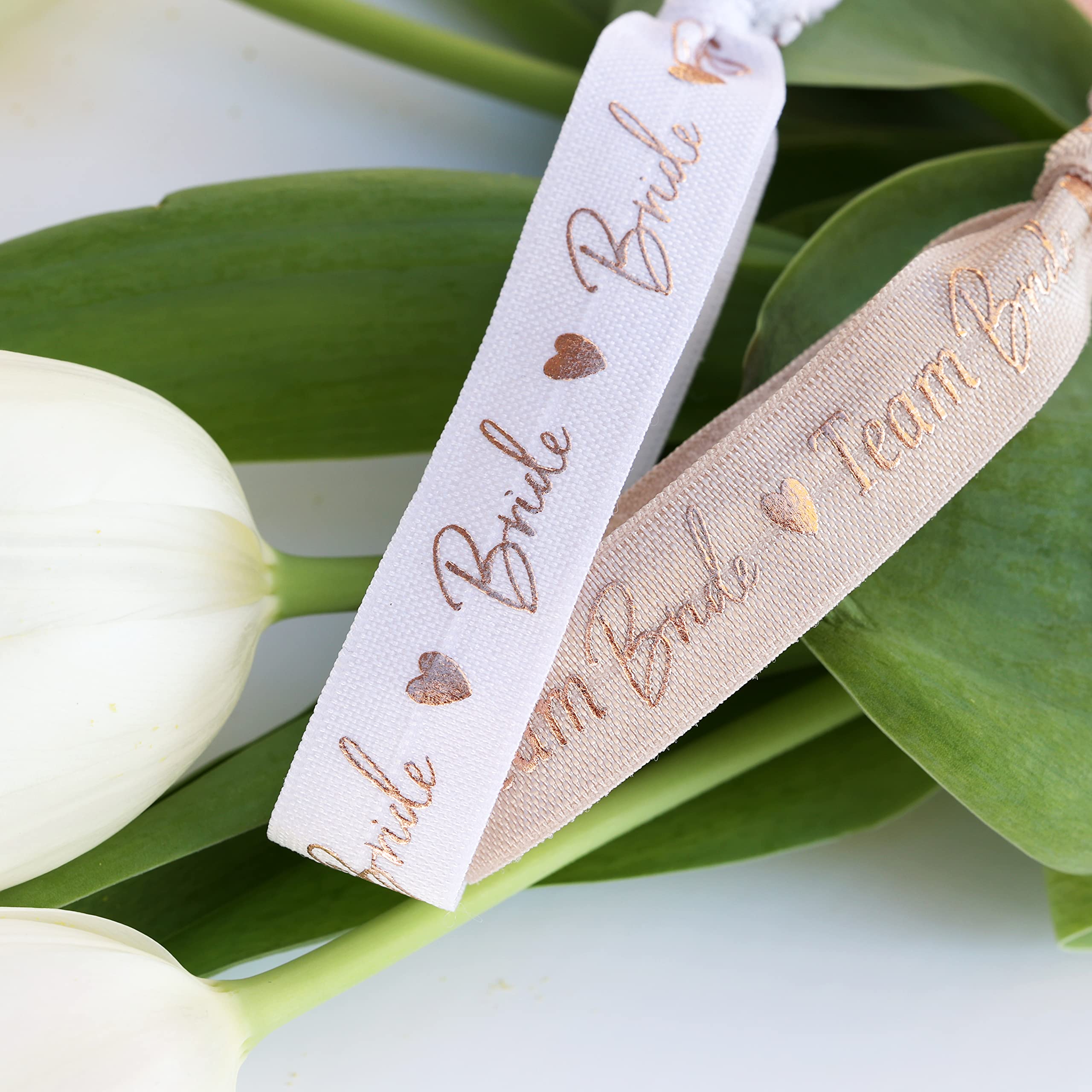 JGA Bracciali Team Bride E Sposa: Set Da 10 Per Addio Al Nubilato, Elastici Morbidi E Regolabili, Bianco/Oro