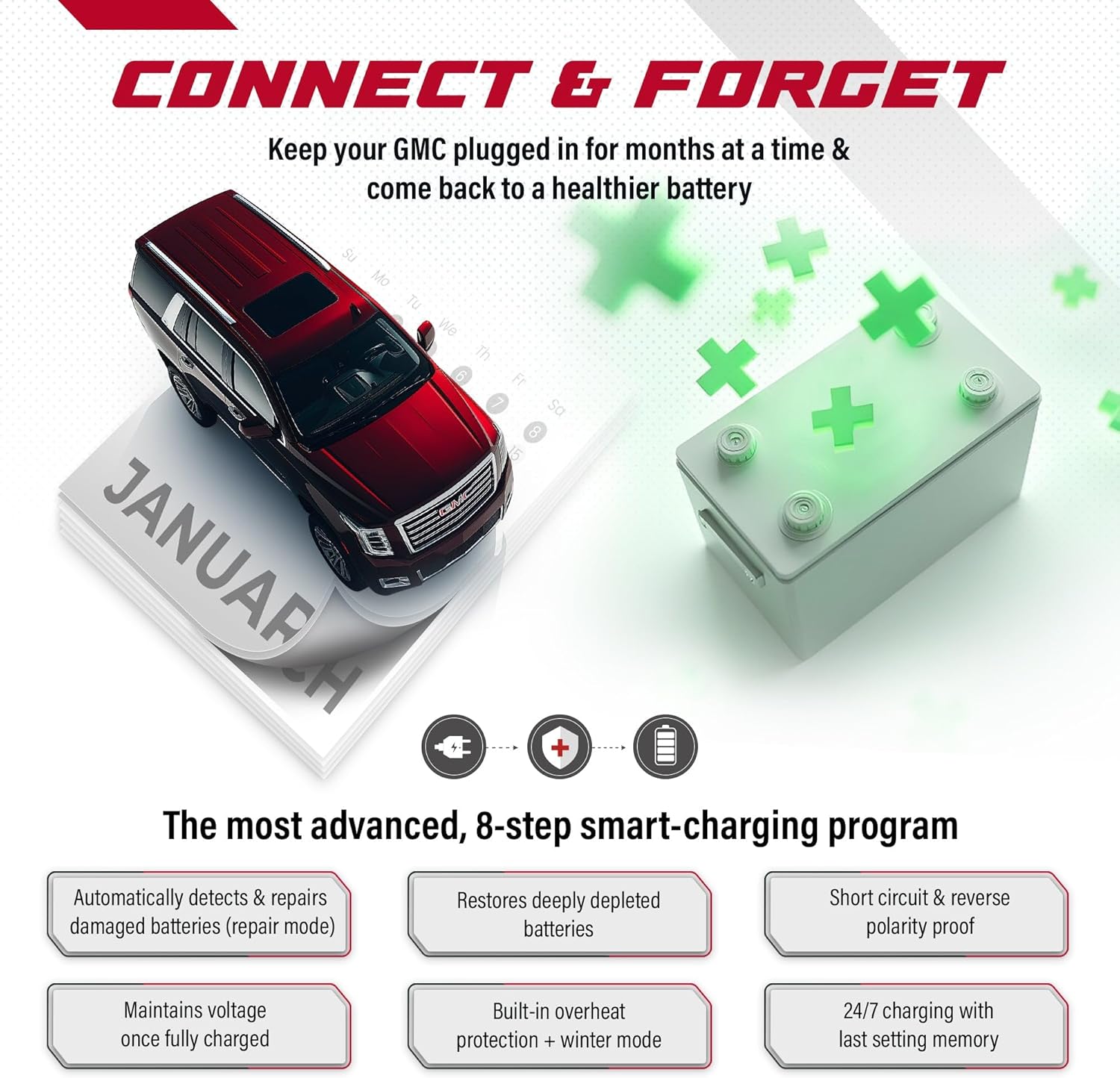 JMR Battery Charger for GMC Hummer Sierra Yukon Savana Acadia Canyon Terrain Envoy All Models Trickle Charger Conditioner Maintainer (No Lithium Mode)