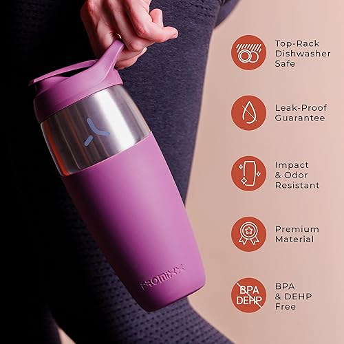 Miniatura 7 de Botella mezcladora de proteínas de acero inoxidable de 32 onzas, vaso agitador de metal a prueba de fugas con agitador de ajuste a presión para Negro