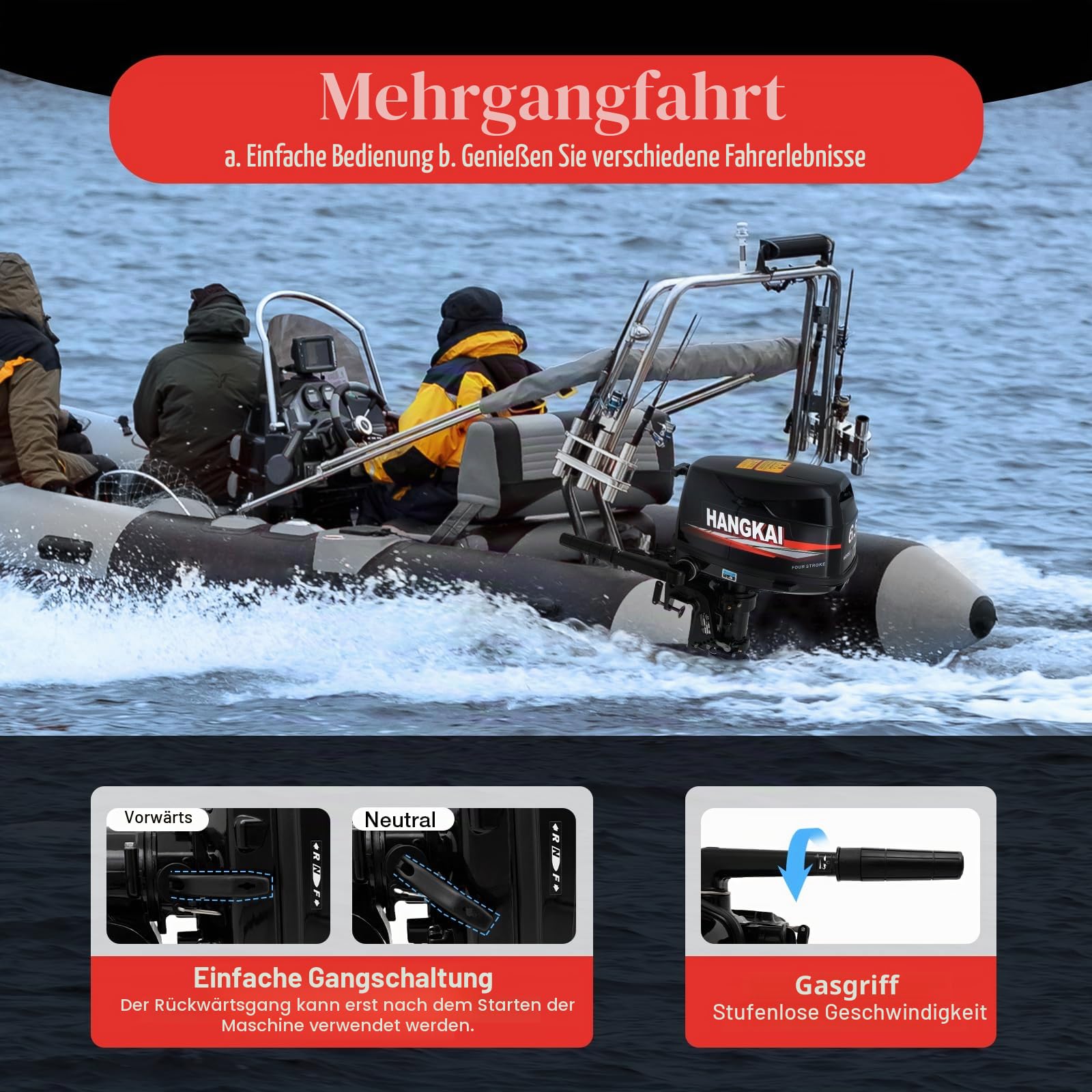 6.5 PS 4-Takt Außenbordmotor Bordmotor, 123CC Leistungsstarker Benzinmotor mit Kraftstofftank, CDI-Schwerlast-Außenbordmoto für Schlauchboote, Fischerboote, Fischerboote