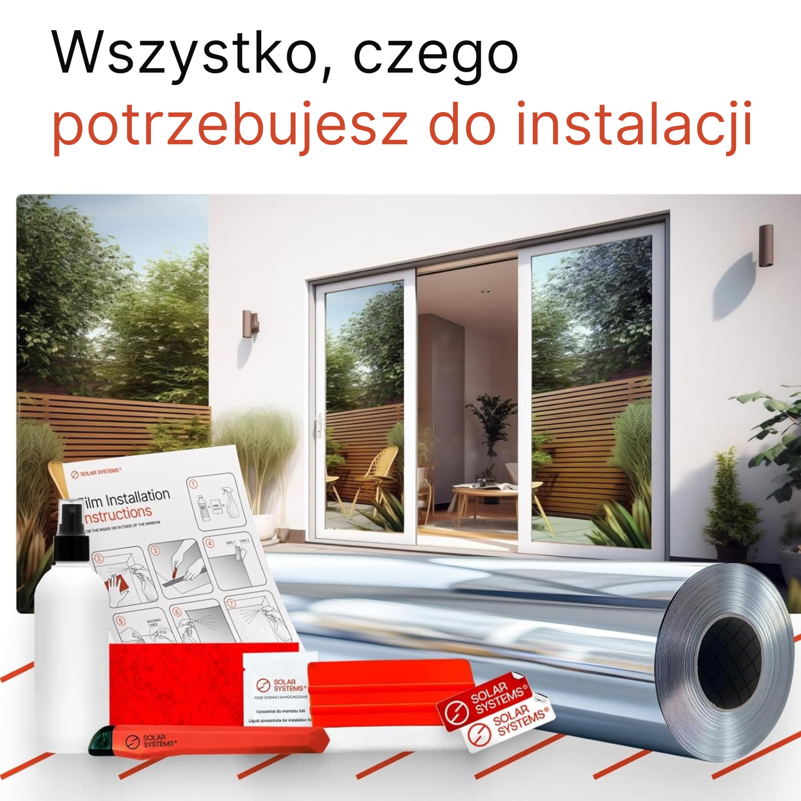 Solar Systems Lustrzana Folia Okienna Dyskrecja 76x200 cm | Folia samoprzylepna z zestawem montażowym. Na okna od wewnątrz. Kryjąca od zewnątrz, ochrona UV, zapewnia prywatność.