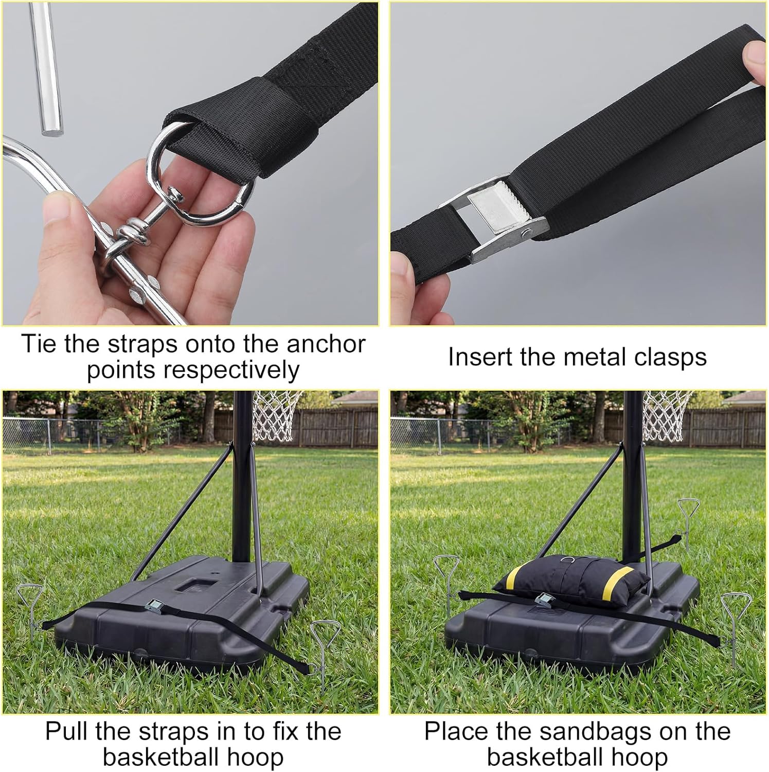 Basketball Goal Anchor, Heavy Duty Basketball Hoop Tie Down Kit, Court Setup Ground Stakes with Adjustable Straps for Mounting Trampoline Swing Tent