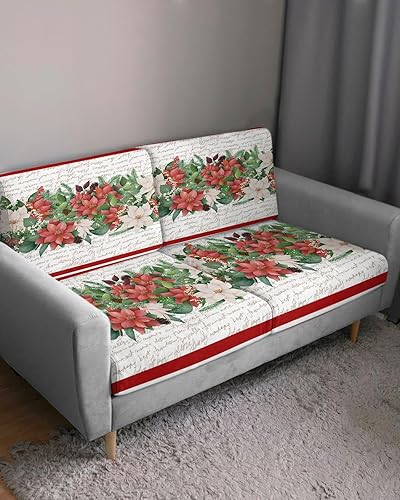Miniatura 3 de Fundas de cojín para sofá de Pascua navideñas, funda elástica para sofá con parte inferior elástica, fundas de sofá botánicas de Navidad color rojo