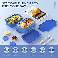 Vista 3 de Jelife Lonchera Bento para adultos, lonchera Bento apilable de 3 capas para adultos, caja Bento grande todo en uno de 72 onzas, a prueba de fugas