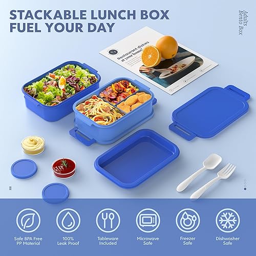 Miniatura 3 de Jelife Lonchera Bento para adultos, lonchera Bento apilable de 3 capas para adultos, caja Bento grande todo en uno de 72 onzas, a prueba de fugas,