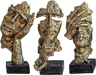 3 Pcs Thinker Statue, Silence is Gold Abstract Art Figurine, Modern Home Resin Decorative Objects Decor for Home Office Bookshelf Desktop,No Hear No See No Speak Knick Knacks