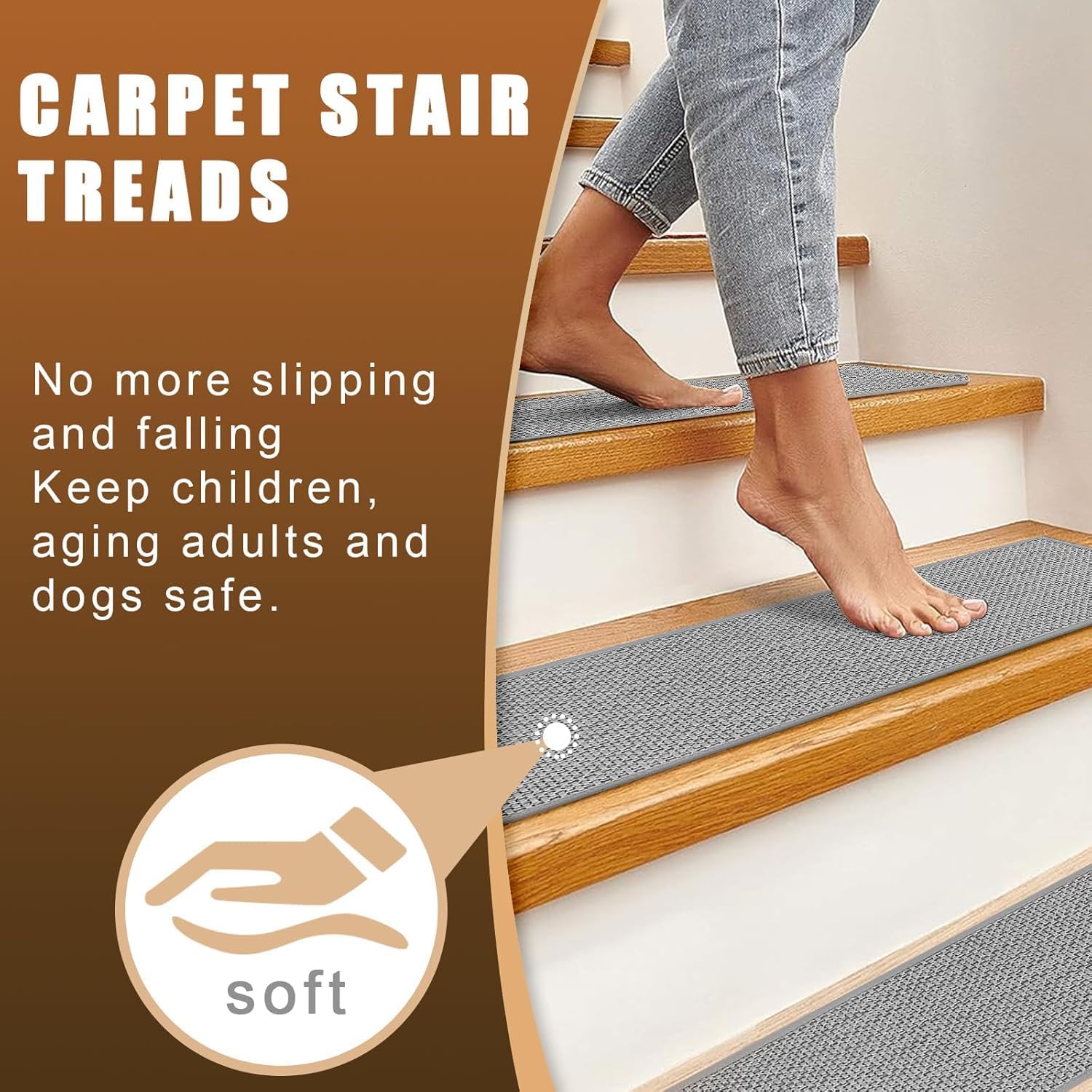Dark Gray Polypropylene Non-Slip Stair Treads for Wooden Steps