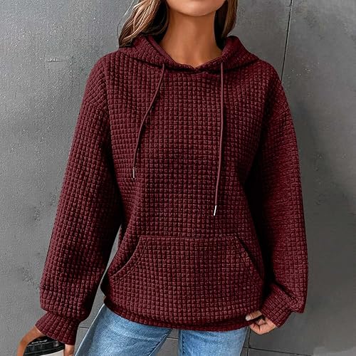 Miniatura 2 de Sudaderas con capucha para mujer, casual, de manga larga, con cordón de gofre, sudadera holgada con capucha y bolsillo