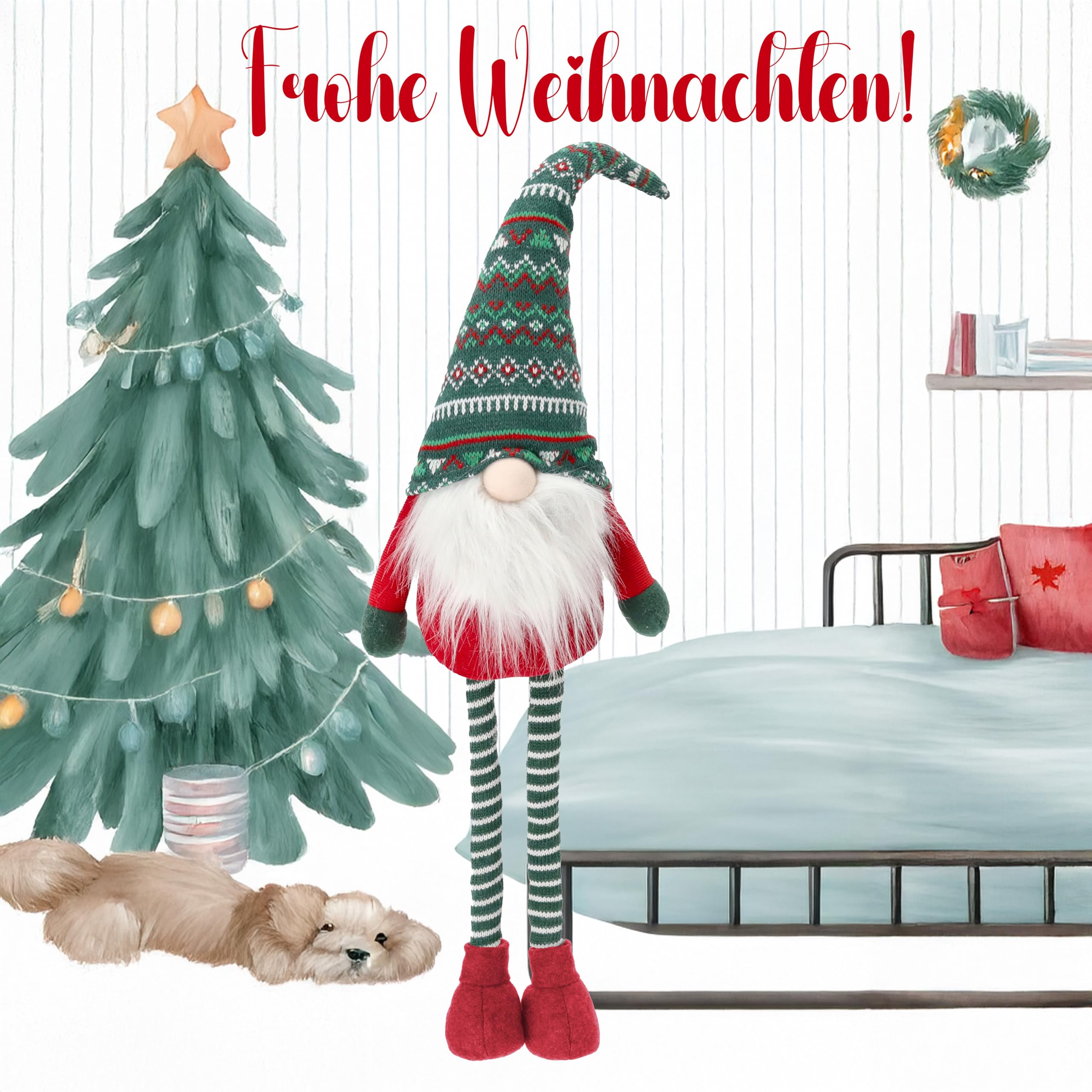 Figurine de lutin XXL - 140 cm - Pieds télescopiques - Décoration de Noël - Lutin nordique - Lutin décoratif - Figurines décoratives - Lutin de Noël homme - Gnome (homme vert)