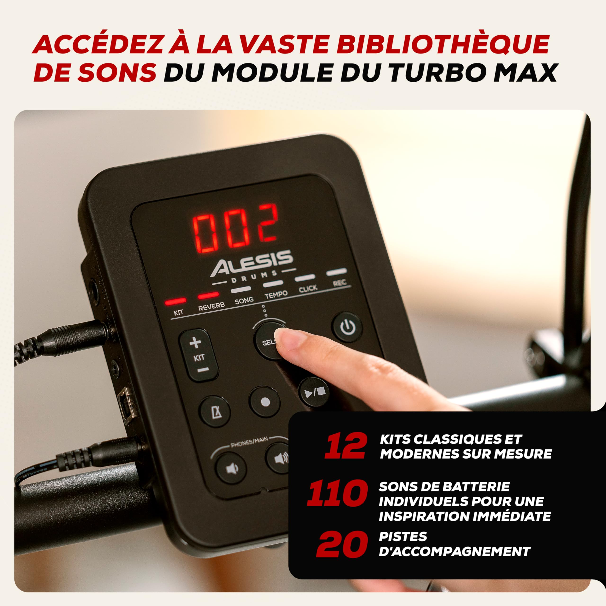 Alesis Turbo Max Batterie Électronique avec Pads Maillés 8 Pouces Silencieux, Leçons, Bluetooth et Accessoires, Pliable