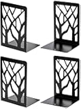 Book Ends Tree Design Modern Bookends for Shelves, Non-Skid Book Holder, Heavy Duty Metal Book Storage for Books/CDs, Decorative Book Stopper for Home, 7 x 4.7 x 3.5”, Black,2 Pair/4 Pieces