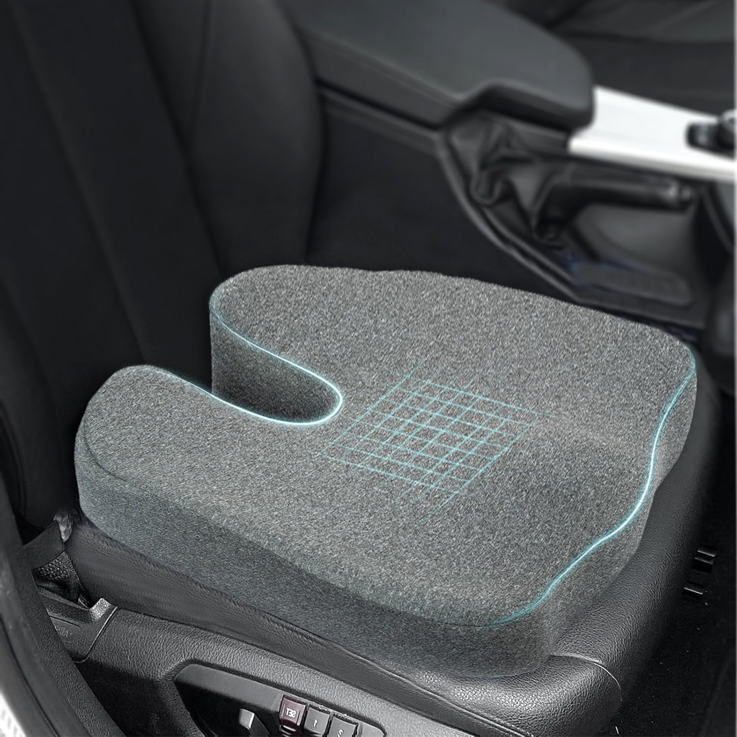 Amazon Basics Coccyx Seat Cushion for Car Seat & Driving Comfort | Memory Foam Pillow | U-Shaped Breathable Cover for Car, Office, Home – Grey | 46 x 45 x 12 cm-image-38