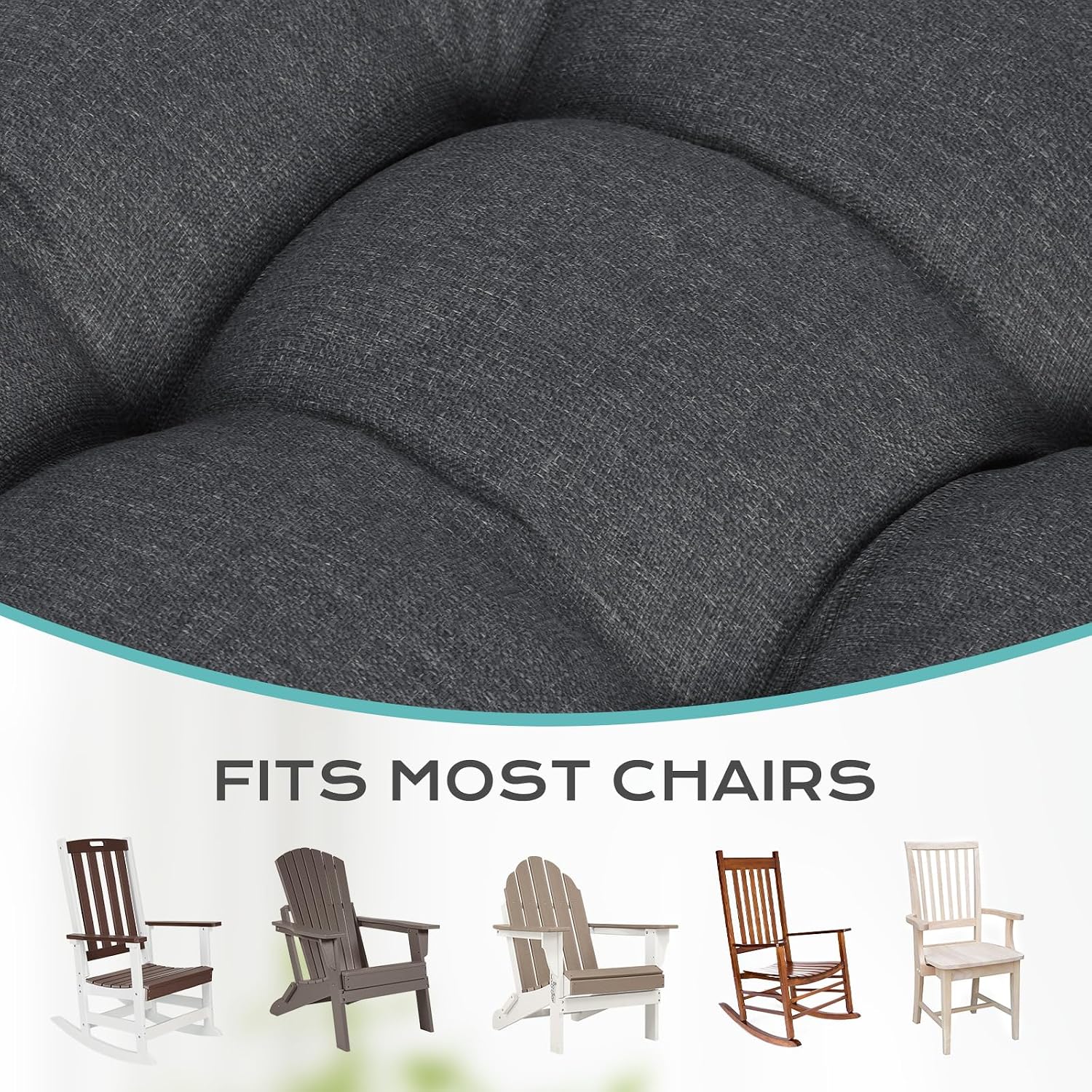 Aoodor 18" x 47" Tufted Segmented Rocking Outdoor Chair Cushion, Water Resistant & Fade Resistant Polyester High Back Patio Adirondack Chair Cushion with Straps, Set of 2, Dark Grey