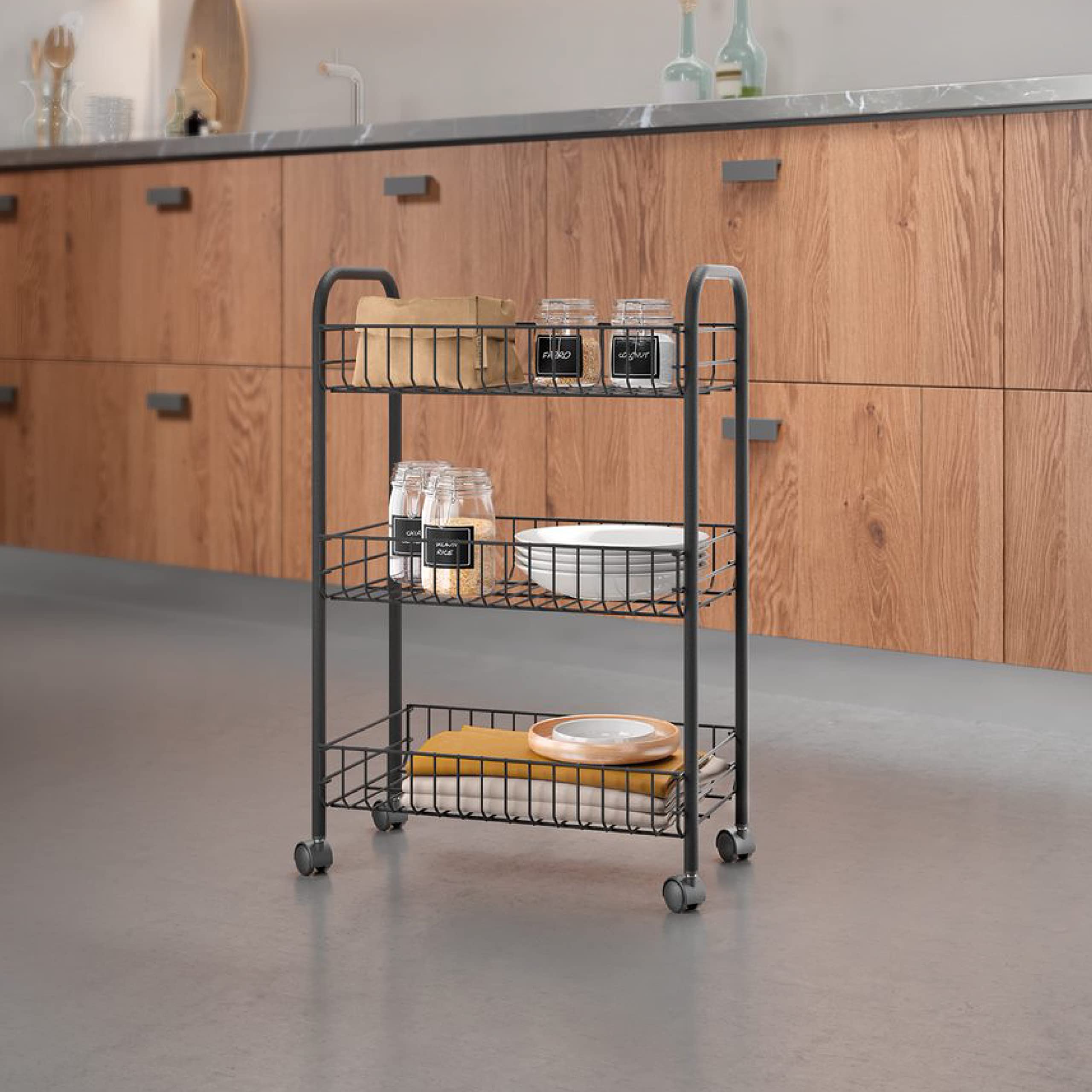 Metaltex Lugano Lava Carrello da Cucina, Nero, 3 Piani