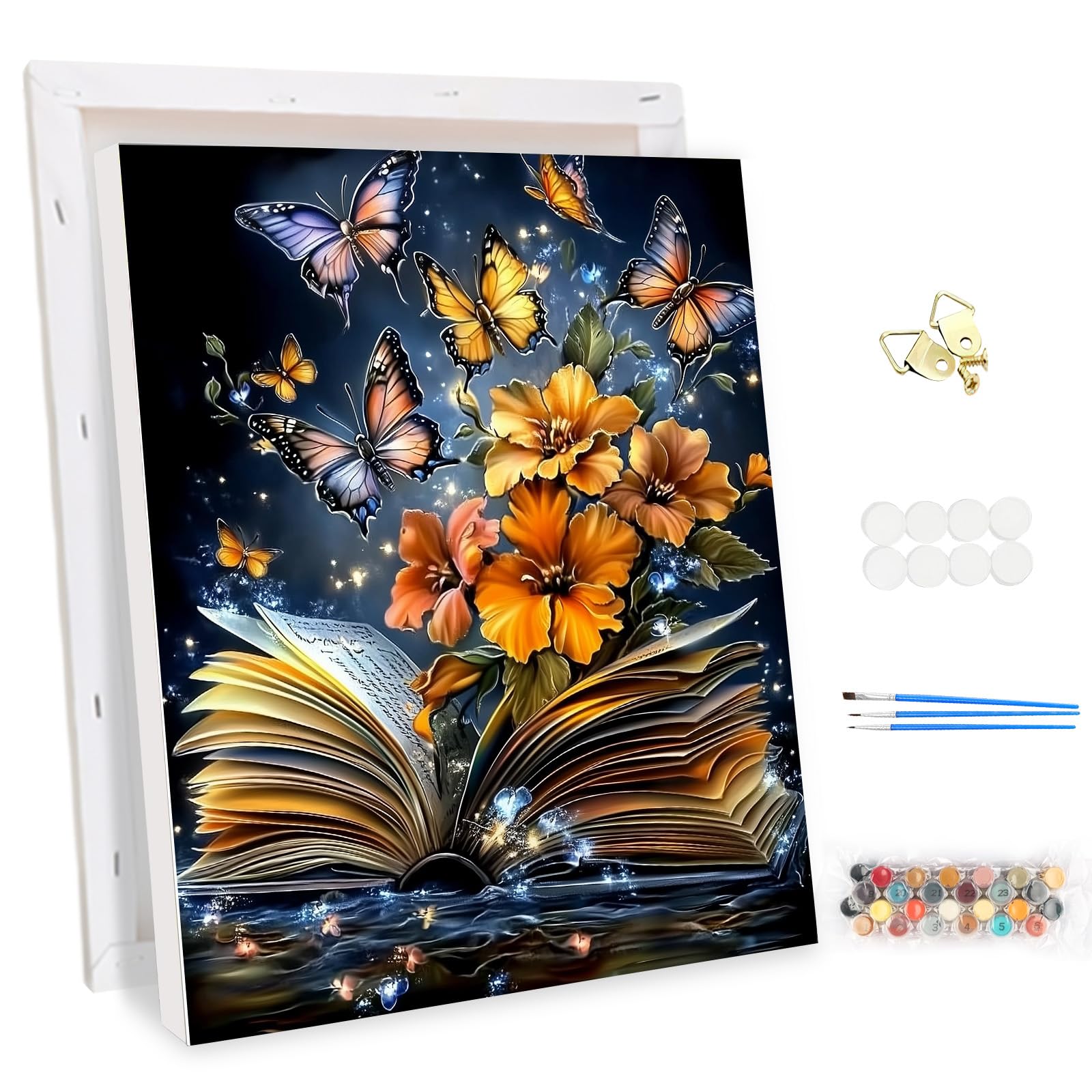 MEIYUDA DIY Paint by Numbers for Adults with Frame Flower, Paint by Numbers Kits Butterfly, Arts and Crafts for Beginner Drawing Paintwork Wall Art 30x40cm โ image 1