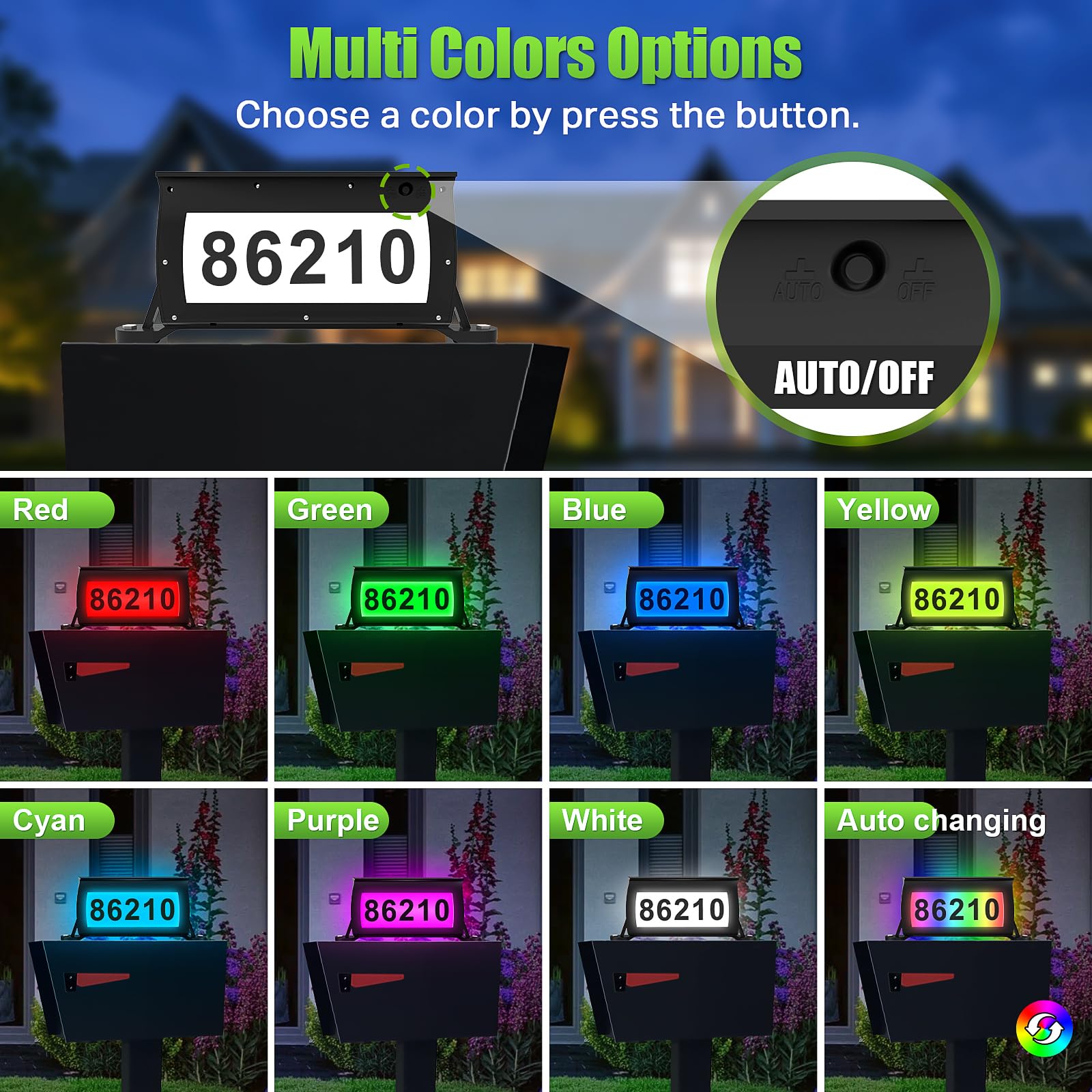 Solar-Powered Backlit Address Sign For Mailbox - Double-Sided Illuminated House Numbers, IP65 Waterproof - View #2