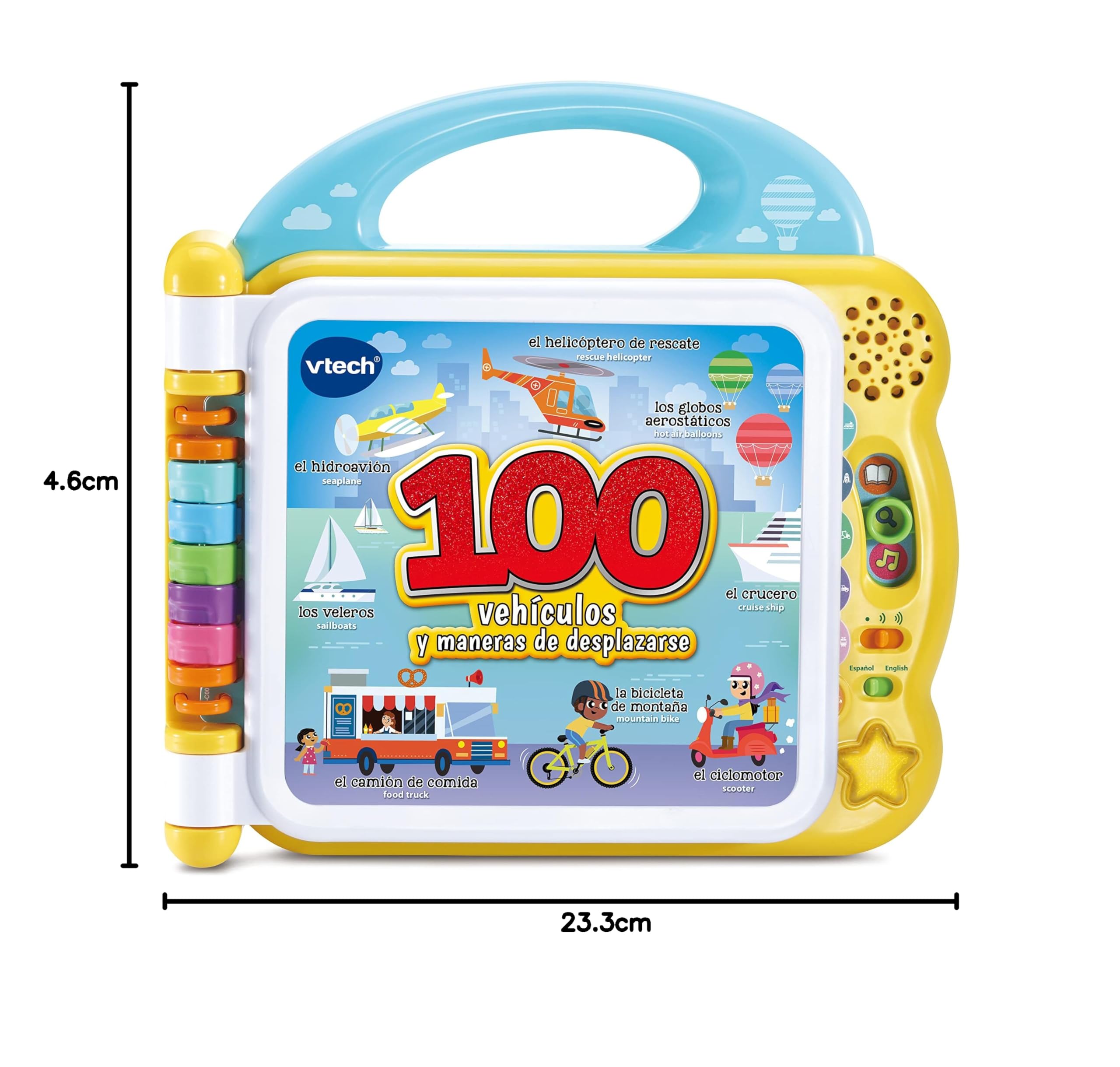 VTech - Mes 100 Premiers Mots bilingues véhicules et manières de se déplacer, Livre éducatif Espagnol-Anglais pour Enfants à partir de 1,5 Ans, Version ESP