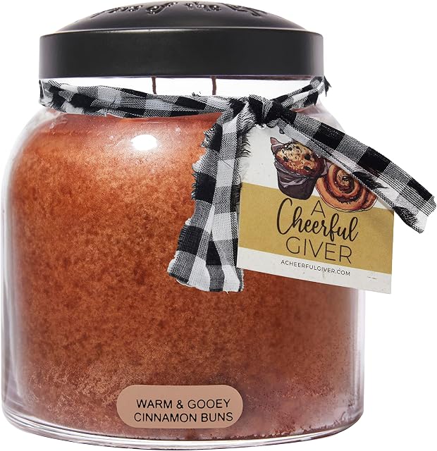 A Cheerful Giver - Warm & Gooey Cinnamon Buns - 34oz Papa Scented Candle Jar - Keepers of the Light - 155 Hours of Burn Time, Candles Gifts for Women