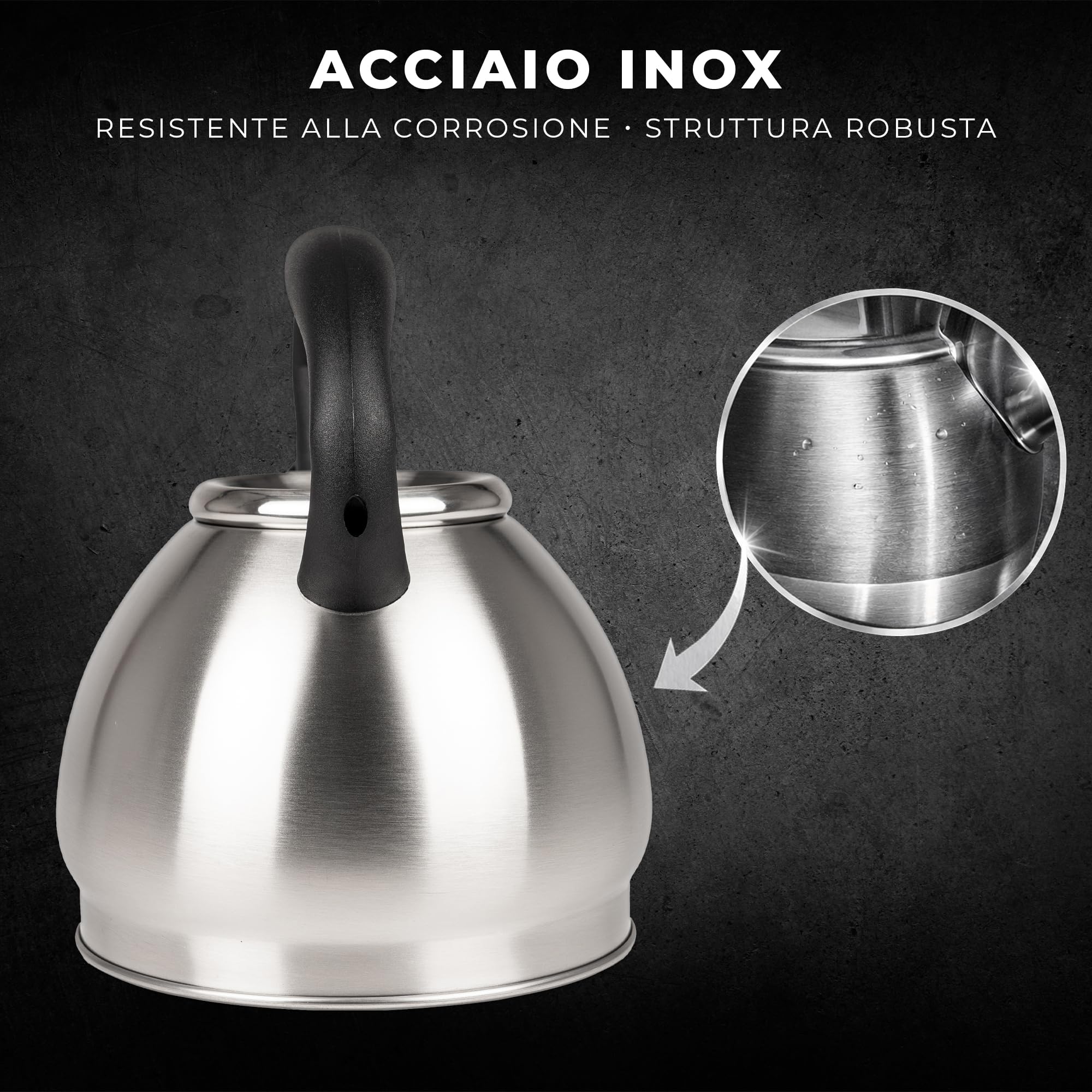 KARL HAUSMANN Bollitore Induzione 1,8L Acciaio Inox con Fischio - Teiera per Piano a Gas, Vetroceramica ed Elettrico - Bollitore Acqua Cucina con Coperchio