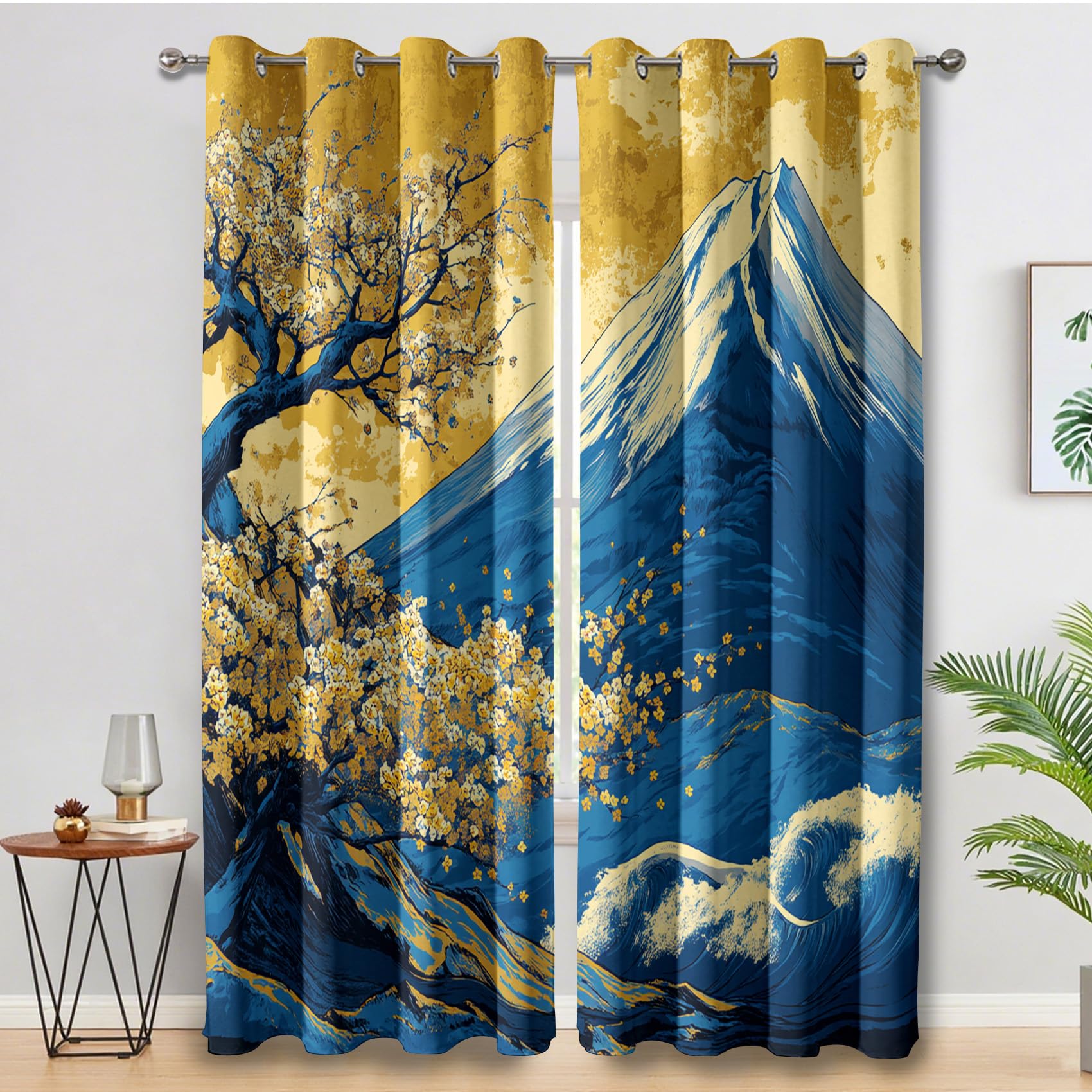 Genérico Cortinas Salon Japonés, Cortinas Dormitorio Opacas Japón Kanagawa Monte Fuji Decoracion Habitacion, con Ojales, Termica Blackout Curtains 140x260 cm 2 Piezas (An x Al)