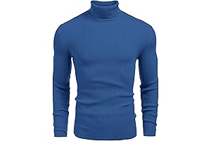 Men's Light Blue Ribbed Turtleneck Sweater
