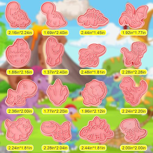 Miniatura 2 de Jspupifip Juego de 16 cortadores de galletas de dinosaurio, sellos de émbolo de galletas de dinosaurio 3D, moldes de prensa divertidos de animales