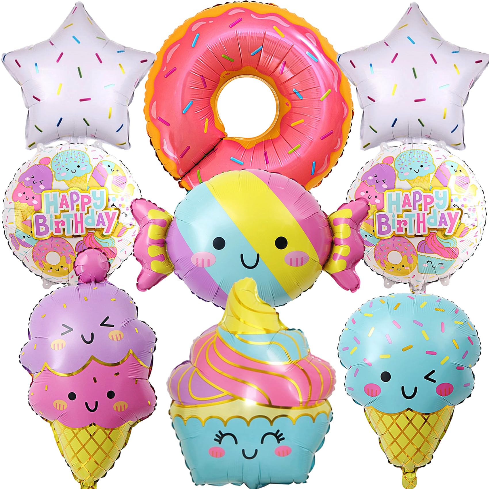 9PCS IceCream-Balloons Donut Balloon Candy Star Sprinkle Video Game Balloon Birthday Decorations for Boys Girls Party Supply