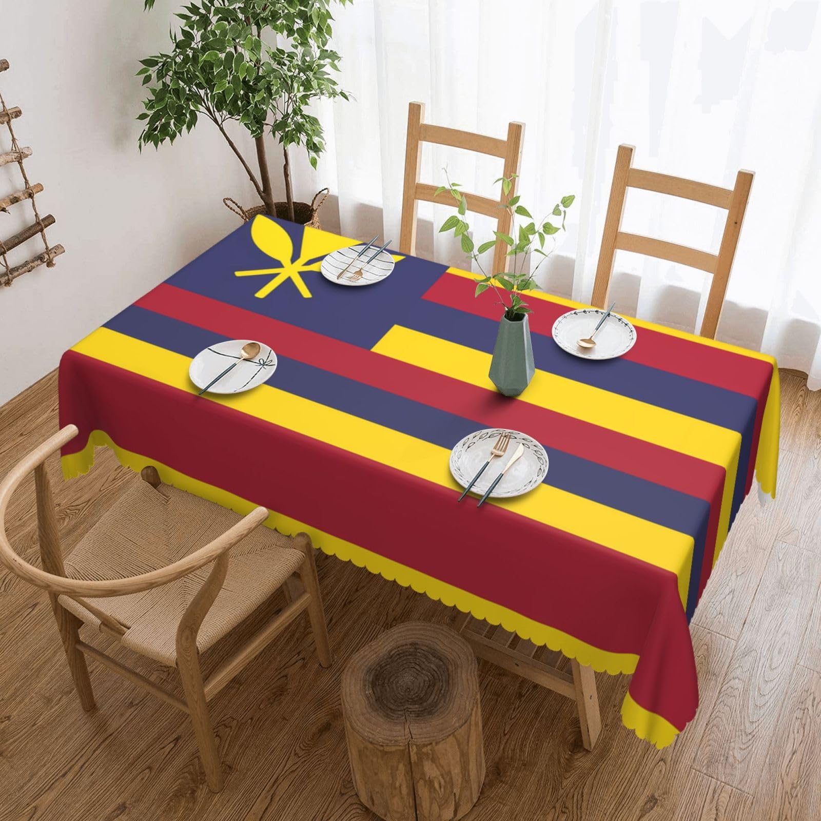 QAZWZML Flag of the Kingdom of Hawaii Printed tablecloth, made of thick polyester with lace trim, suitable for dining rooms, picnics, and weddings