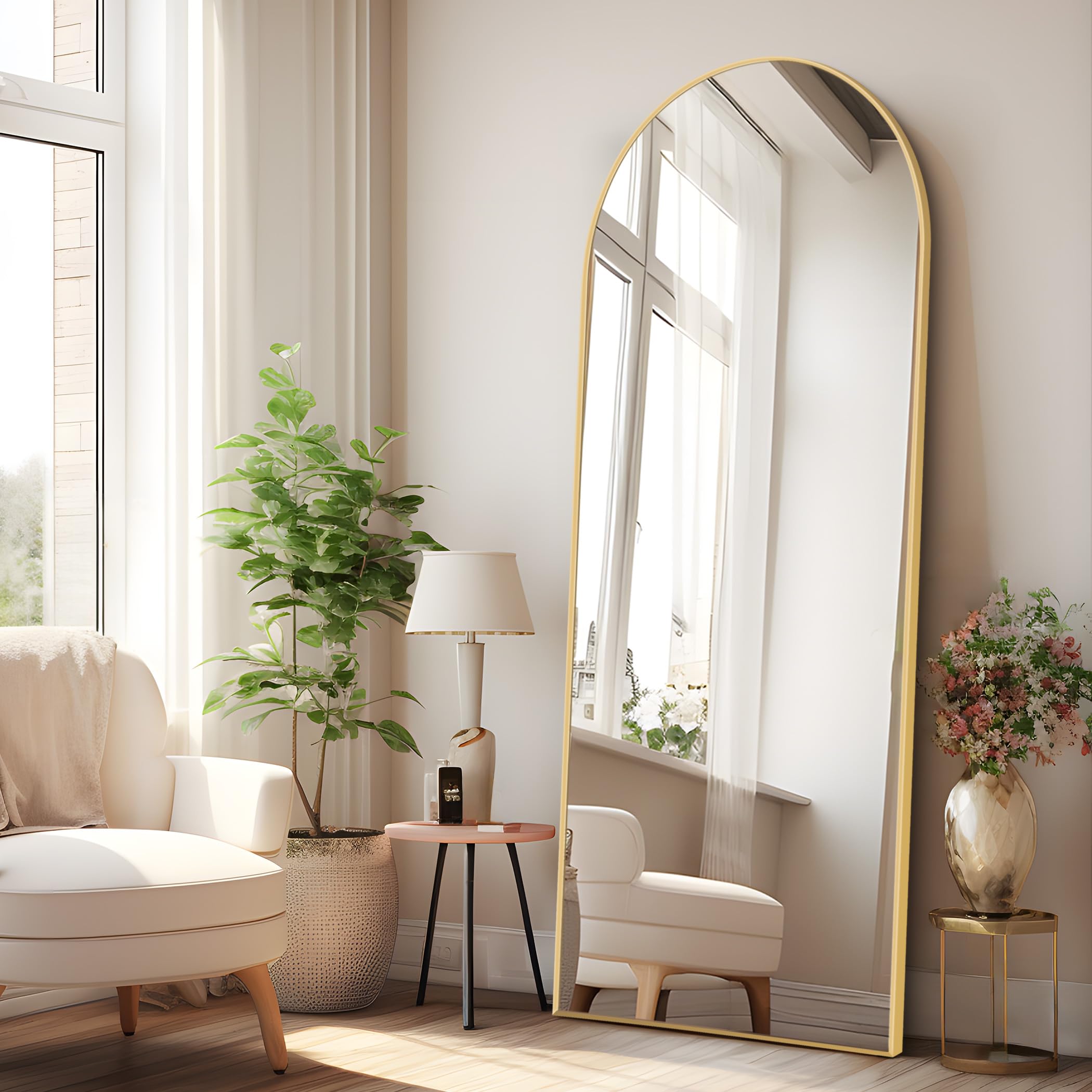 CIVENO Arched Full Length Mirror, Gold Metal Frame Full Body Mirror, 64