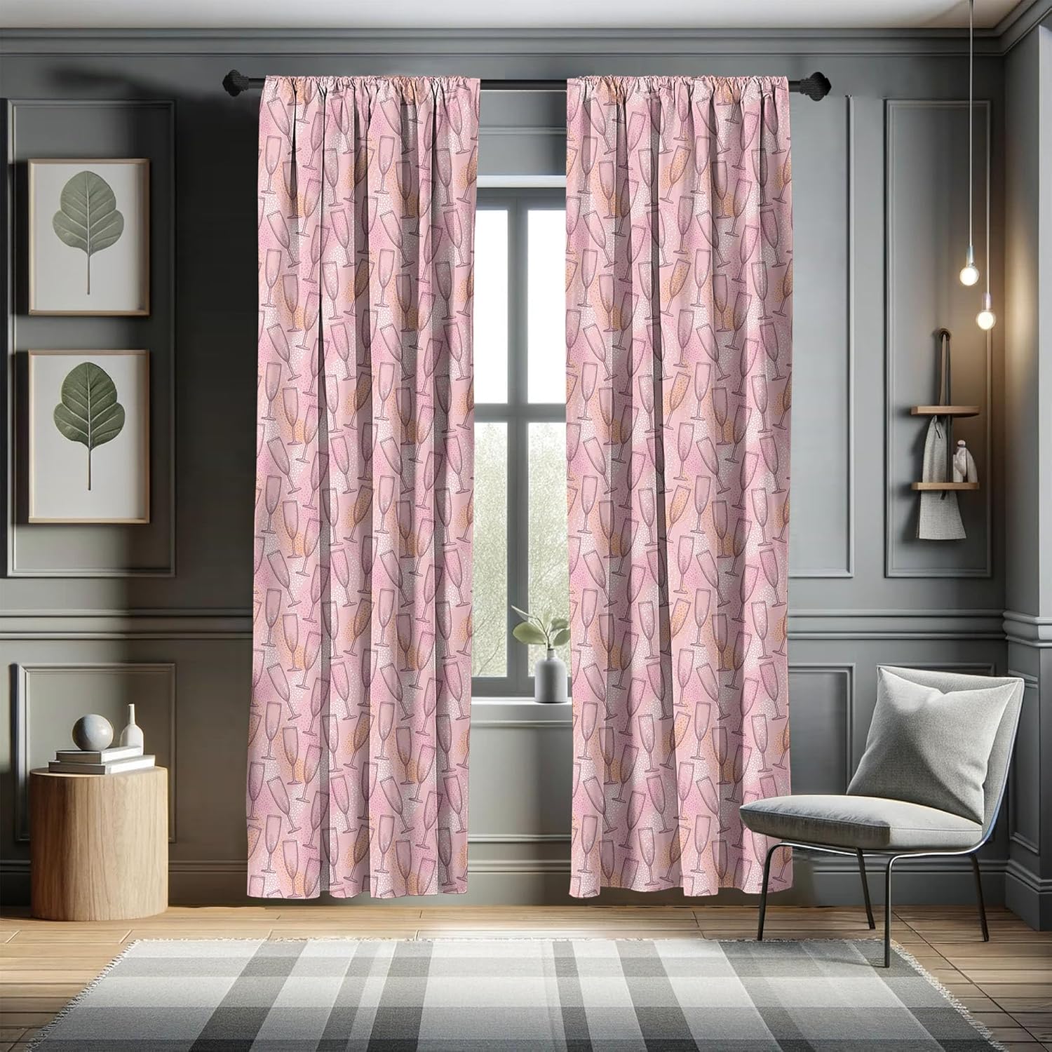 Ambesonne Champagne Window Curtains, Dotted Background with Champagne Glasses Drinks Cocktail Party, Lightweight Decor 2-Panel Set with Rod Pocket, Pair of - 28" x 84", Pink Yellow