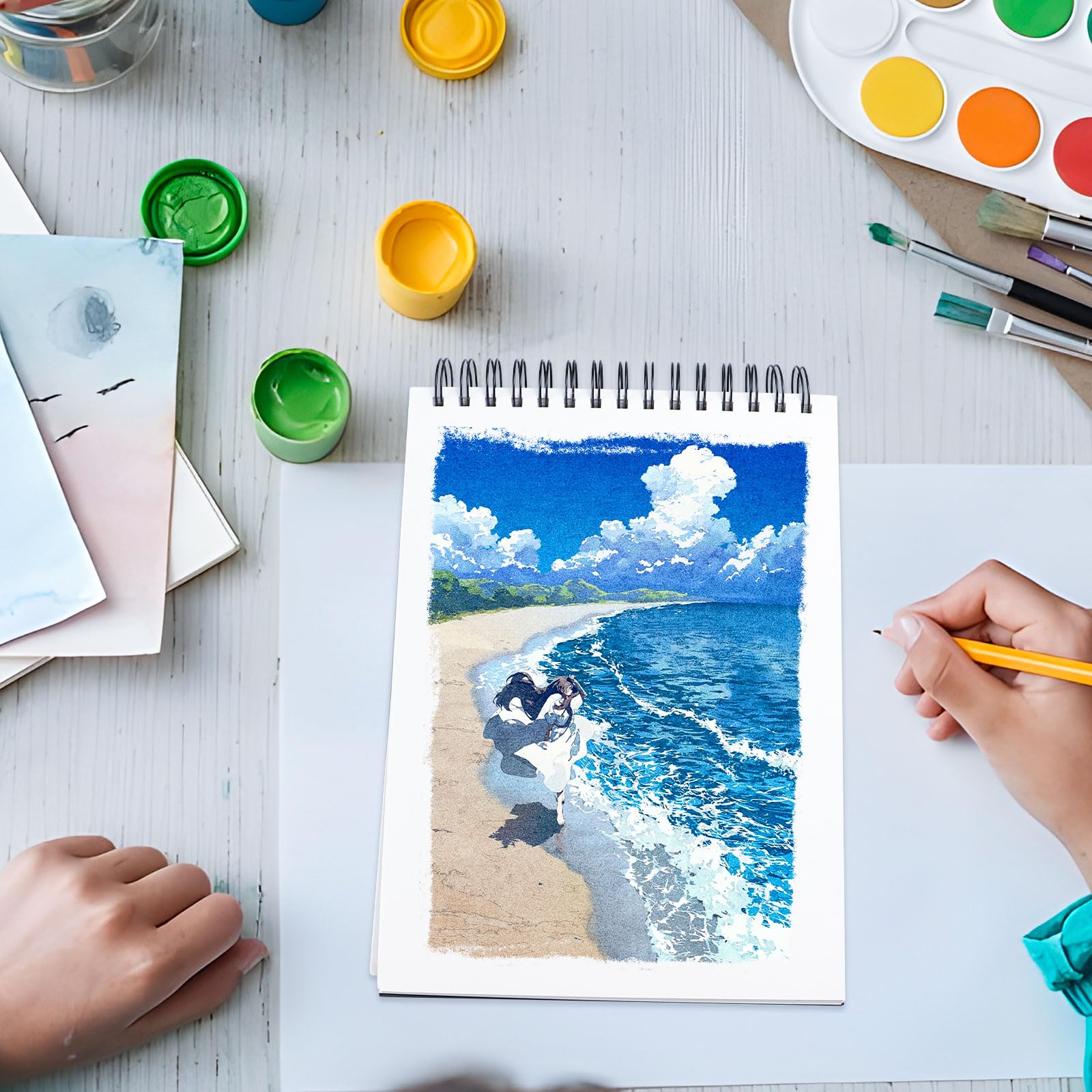 Carnet Aquarelle Accordéon 300 GSM : 2 Pièces 19x13cm Pliable, 14 Pages, Idéal Voyage, Croquis, Peinture, Cadeau Artiste