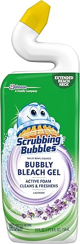 Scrubbing Bubbles Bubbly Bleach Gel - Limpiador de inodoro, lavanda, 1 botella exprimible, 24 onzas
