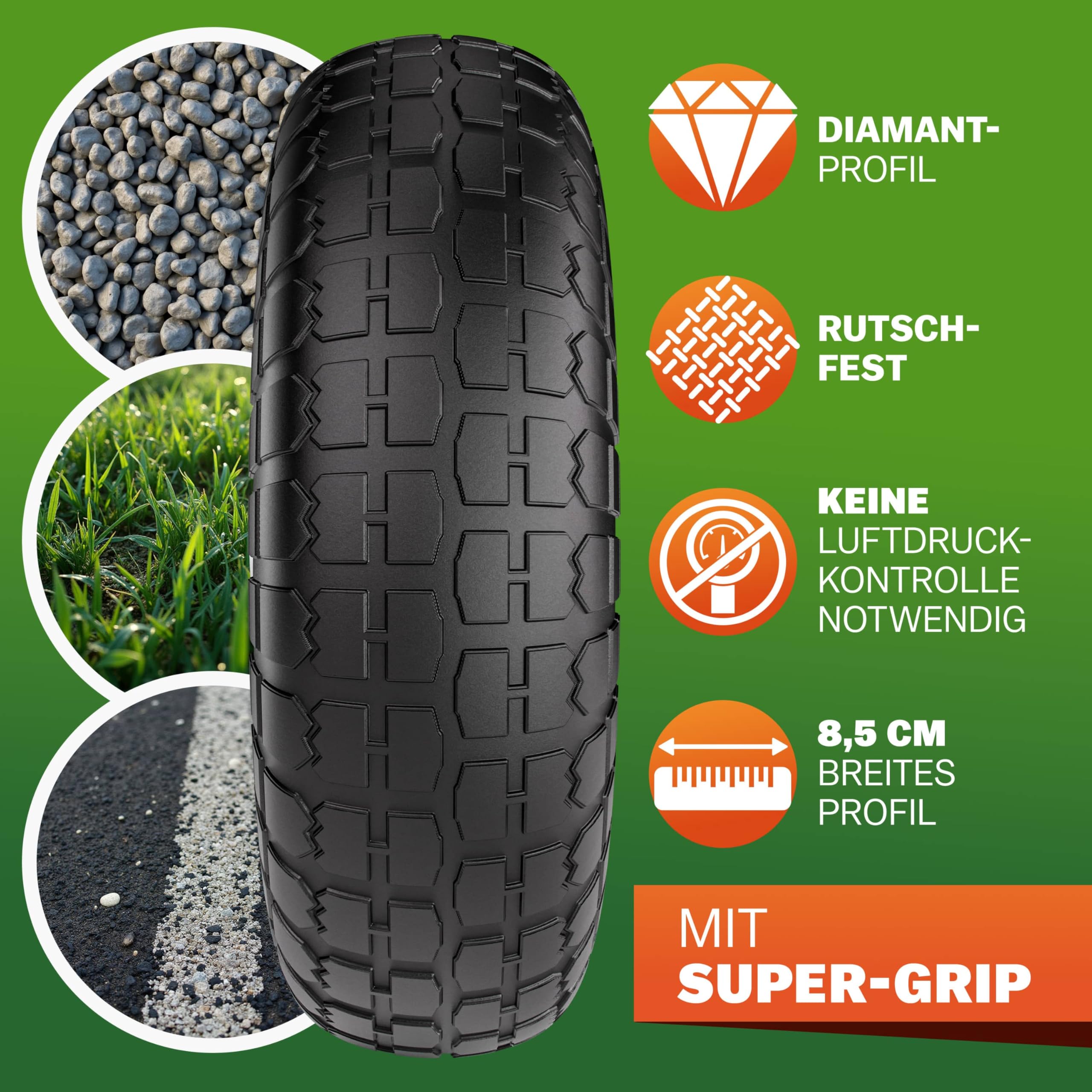 GARDEBRUK® Sackkarrenrad 2er Set PU Vollgummi Pannensicher 200kg Belastbarkeit Stahlfelge 20mm Achse Einfache Montage Langlebig Reifen Ersatzrad Räder