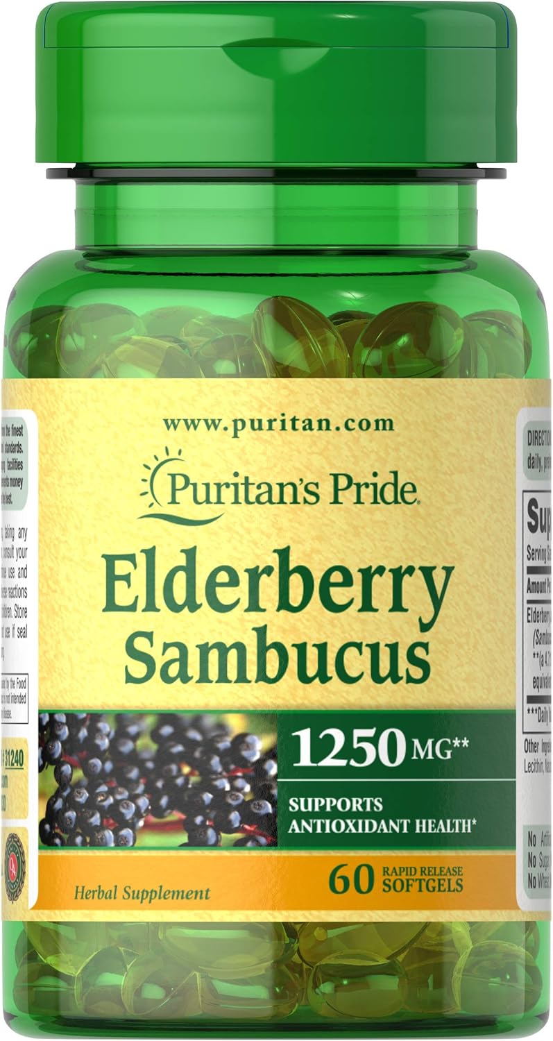 Elderberry Sambucus 1250mg, Supports antioxidant Health, 60ct by Puritan's Pride : Health & Household