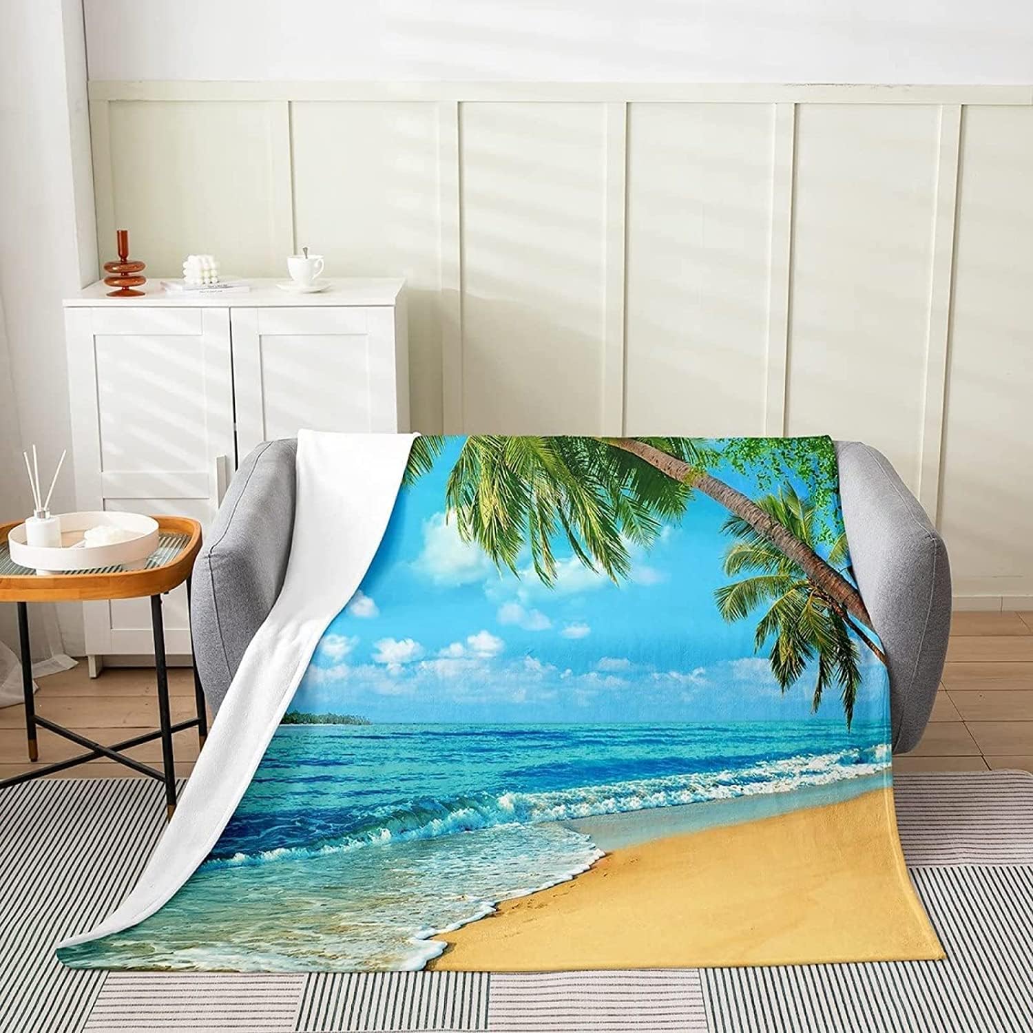 Couverture Polaire 180 x 220 cm Tropical, Plaid Polaire Océan Couverture 3D Imprimée Flanelle Blanket Literie 2 Personnes, Couvertures Doux et Chaude pour Canape Lit D1679