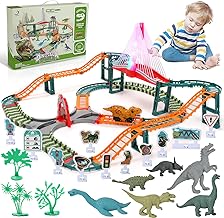 Dinosaur Train, 167 Pieces, Race Track, Dinosaur Toy with 6 Dinosaur Figures, 1 Dinosaur Car, Traffic Sign, Educational and Creative Dinosaur Toy for Children from 3-6
