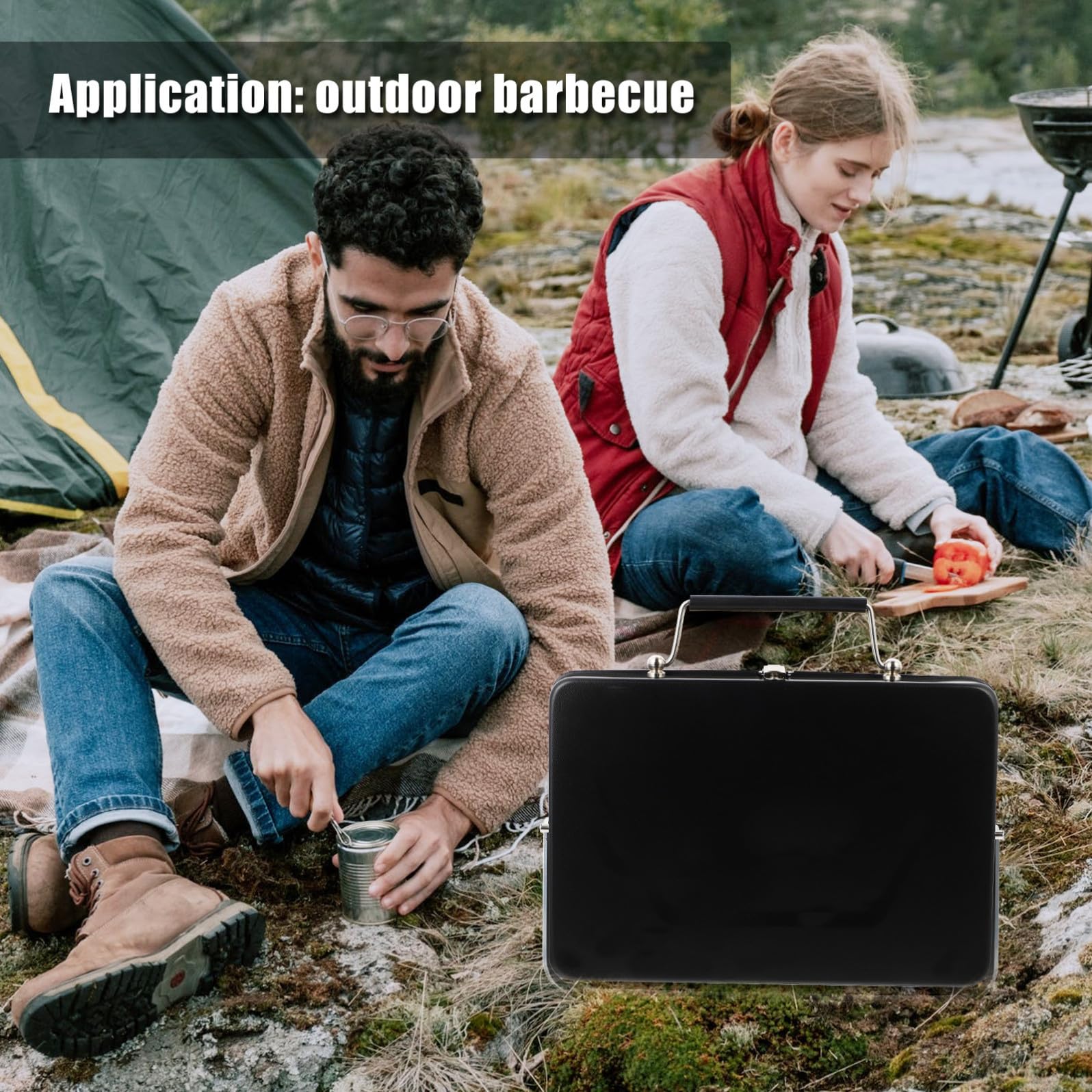 Barbecue da Campeggio Pieghevole Portatile in Metallo Nero