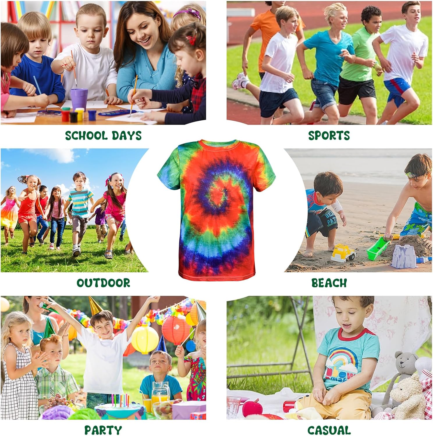 Kids Tie Dye T Shirts 3-12 Years Hippies Senior Crewneck Short Sleeve Rainbow Tee for Kids - Image 8