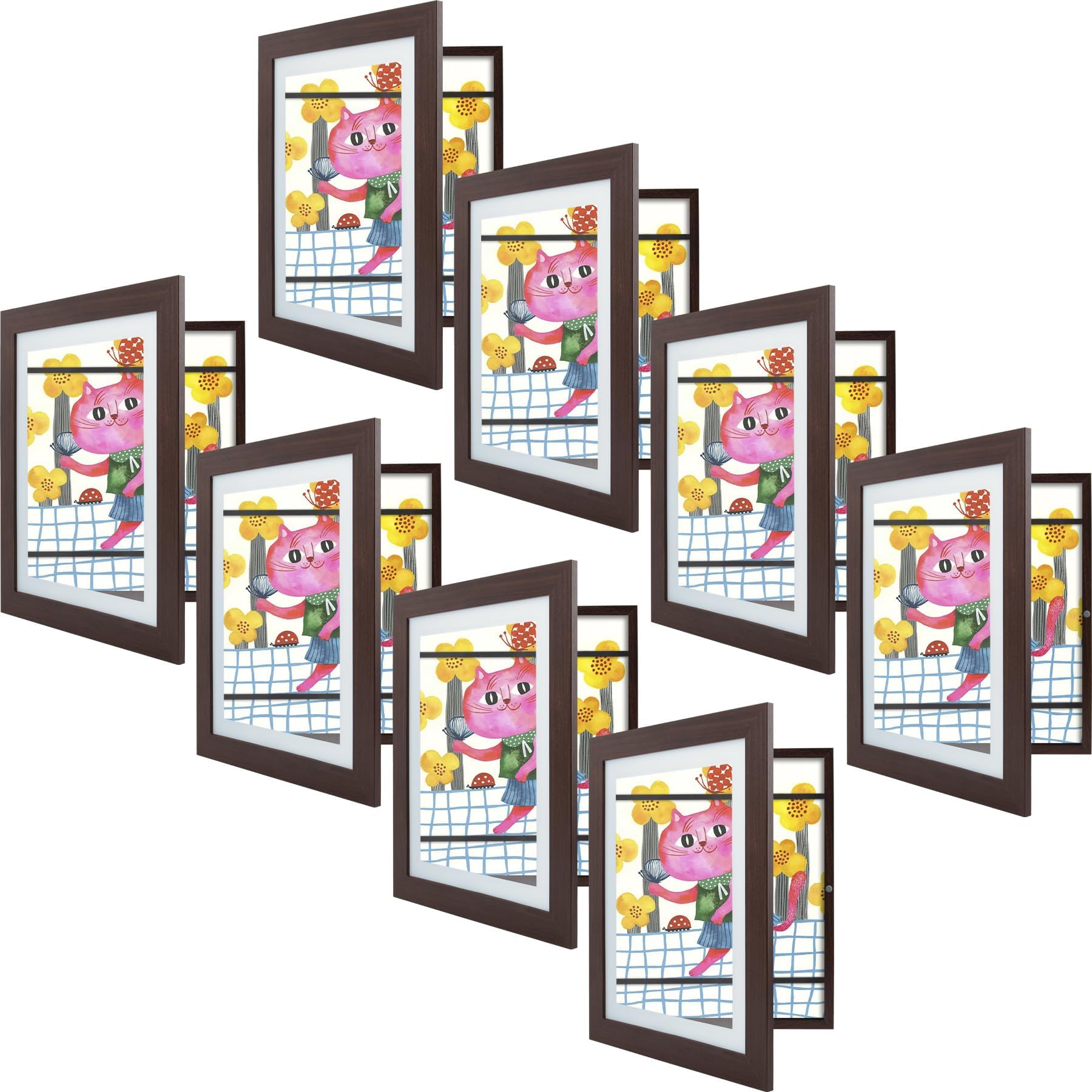 8 Pack 10x12.5 Front-Opening Kids Artwork Frames Changeable (Walnut)