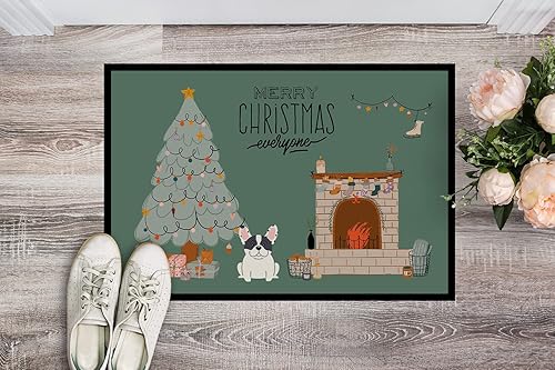 Miniatura 2 de Caroline's Treasures CK7574MAT Piebald French Bulldog Christmas Everyone - Felpudo de 18 x 27 pulgadas, tapete para puerta delantera, interior y