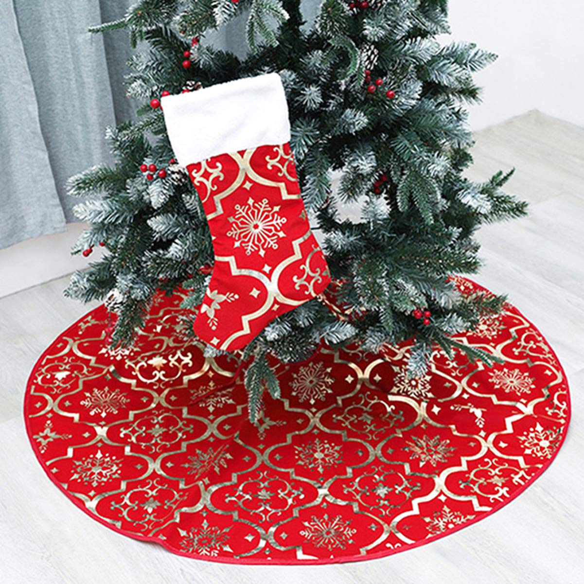 VORCOOL Christmas Tree Skirt Christmas Tree Bottom Cushion Tree Decoration Decoration Props for Home Hotel Party (Red) - 120x120CM - Image 2