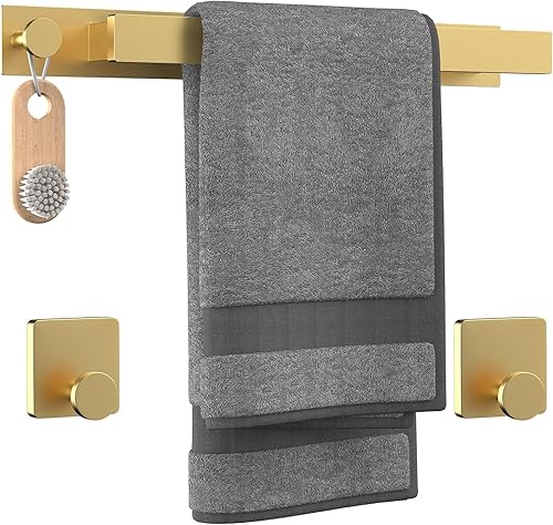 Toalleros de acero inoxidable 304, barra de toalla autoadhesiva con gancho de 2 piezas para kit de accesorios de cocina y baño, sin taladrar