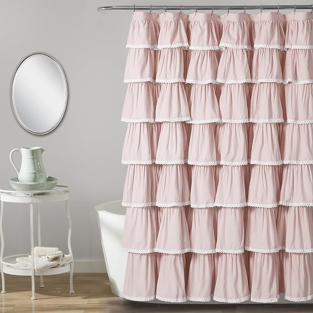 Lush Decor X 1 Lace Ruffle Shower Curtain, 72" x 72", Blush, 72 in x 72