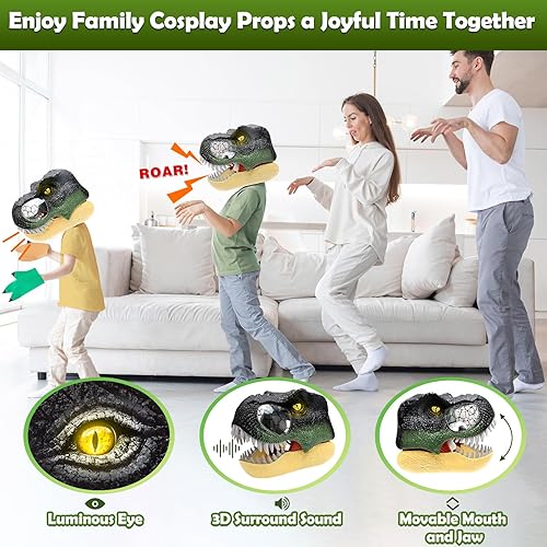 Miniatura 5 de Juguetes de dinosaurio para niños de 5 a 7 años, máscara de dinosaurio con mandíbula móvil, juguetes para niños de 4 a 6 años con sonido realista,