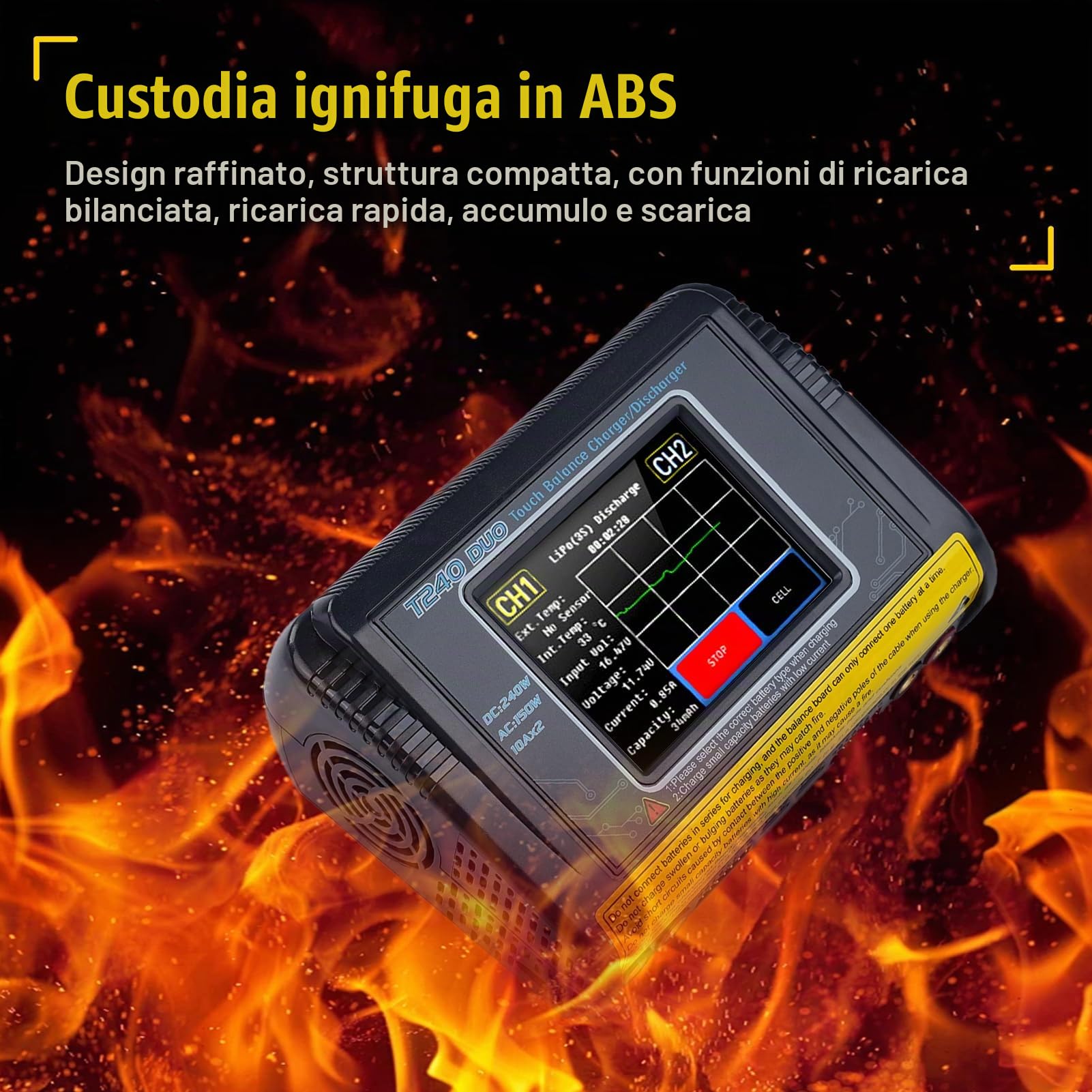 BuyWeek T240 DUO RC Caricabatterie Bilanciamento AC150W/DC240W 10A carica batteria per auto 3,2 pollici touch screen caricabatterie litio alta precisione per LiPo/Lilon/LiFe/NiMH/NiCd/PB/NiMH