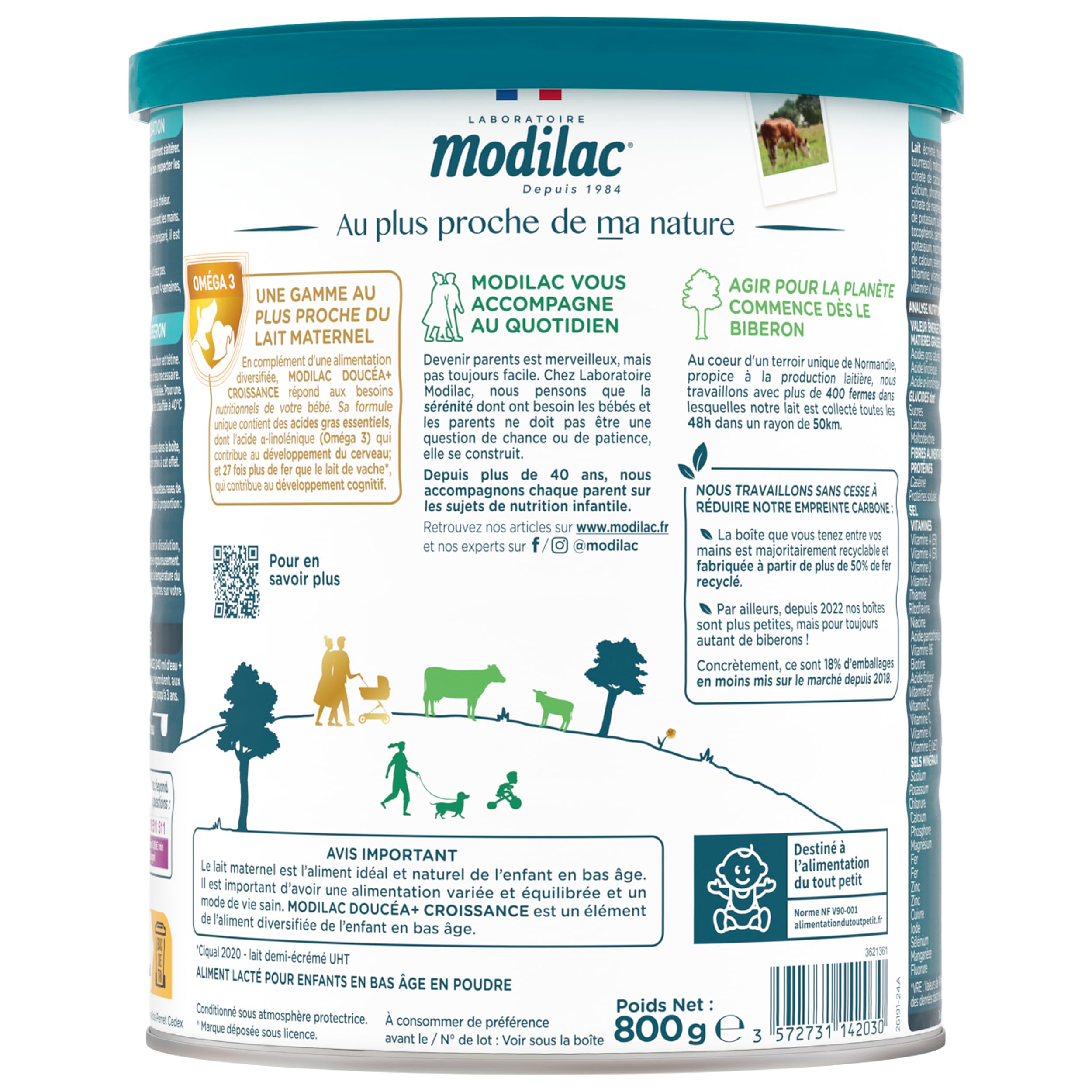 Modilac - Lait Infantile en Poudre Doucéa+ Croissance - Lait 100% Français - Fer, Zinc, Acides Gras Essentiels - Fabriqué en France Sans Huile de Palme - Lait 3e Age, de 12 à 36 Mois