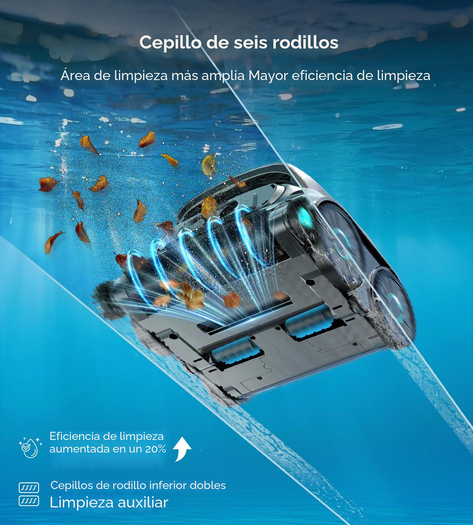 WYBOT OS600 Robot Piscina Limpiafondos, Inalámbrico, 120 Min Autonomía, Limpia Fondo Y Paredes, Navegación Inteligente, para Piscinas Enterradas Y sobre Suelo,Verde Claro Brumoso
